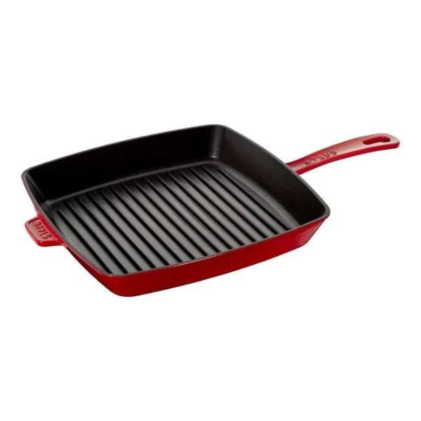 Staub 12 Inch Cast Iron Grill Pan with Lid - Pre-Seasoned, Heavy Duty Skillet for Steak, Chicken & Vegetables - Perfect for Indoor & Outdoor Grilling, Stovetop & Oven Use