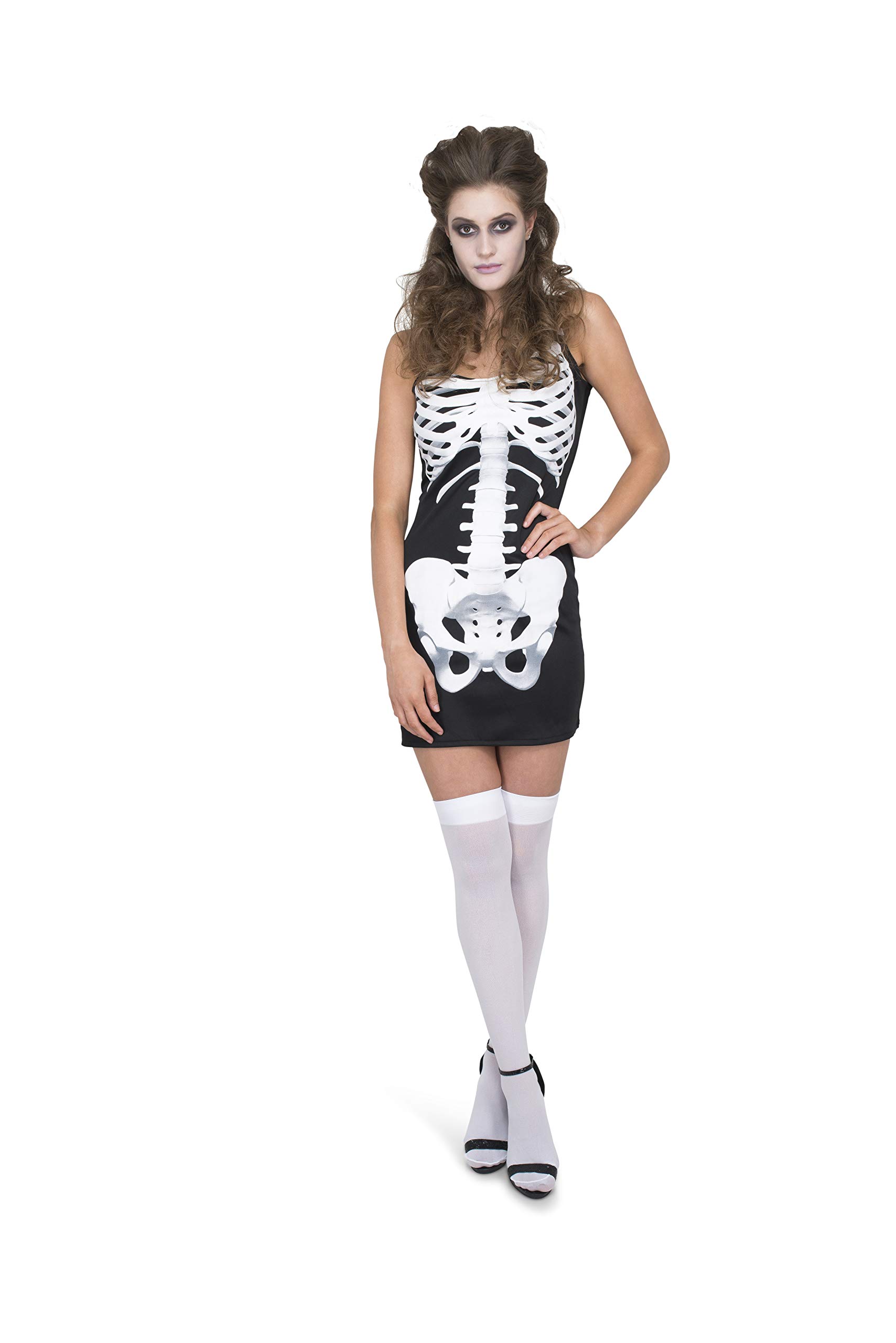 Women's Skeleton Halloween Costume Dress - Black & White Gothic Outfit for Parties, Cosplay & Spooky Events