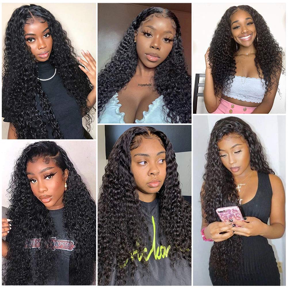 13x4 Brazilian Kinky Curly Human Hair Lace Front Wig - 18 Inch 180% Density Virgin Hair with Pre-Plucked Hairline & Baby Hair | Natural Black Color | Perfect for Daily Wear, Cosplay & Protective Styling