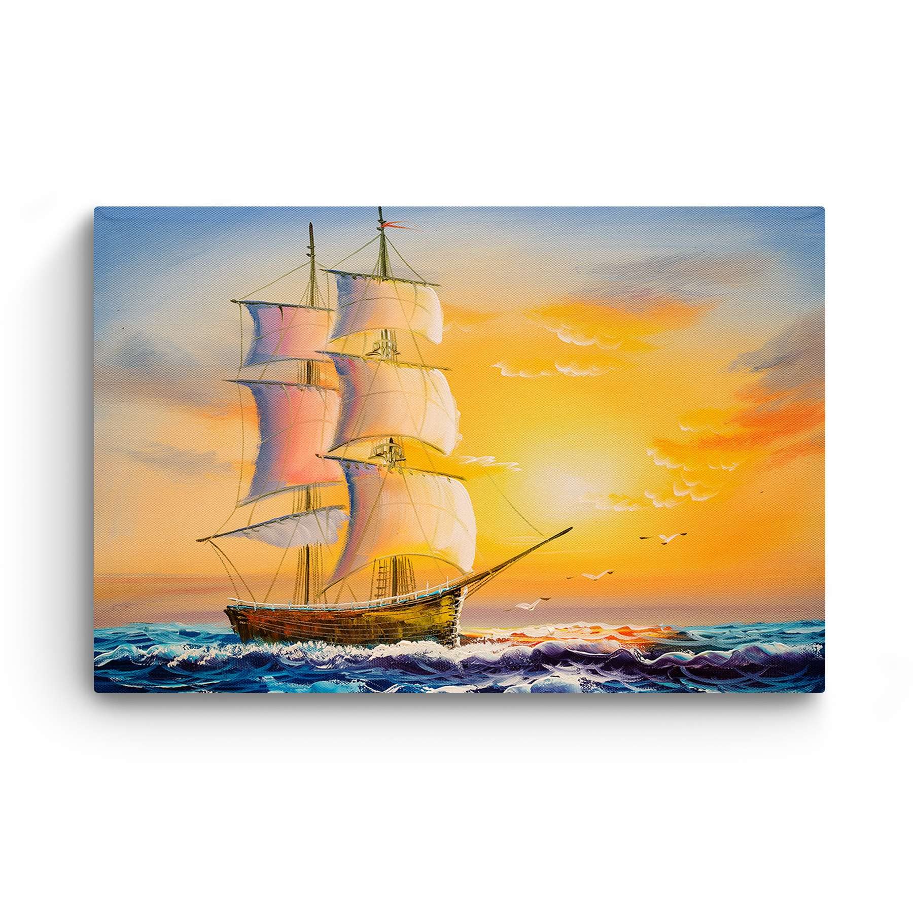 Stunning Sunset Ship Canvas Wall Art - 24x36 Inch Stretched Ready-to-Hang Painting for Living Room, Bedroom & Office Decor | Modern Nautical Day & Night Effect Home Decor | Perfect Gift for Housewarming & Coastal Theme Interiors