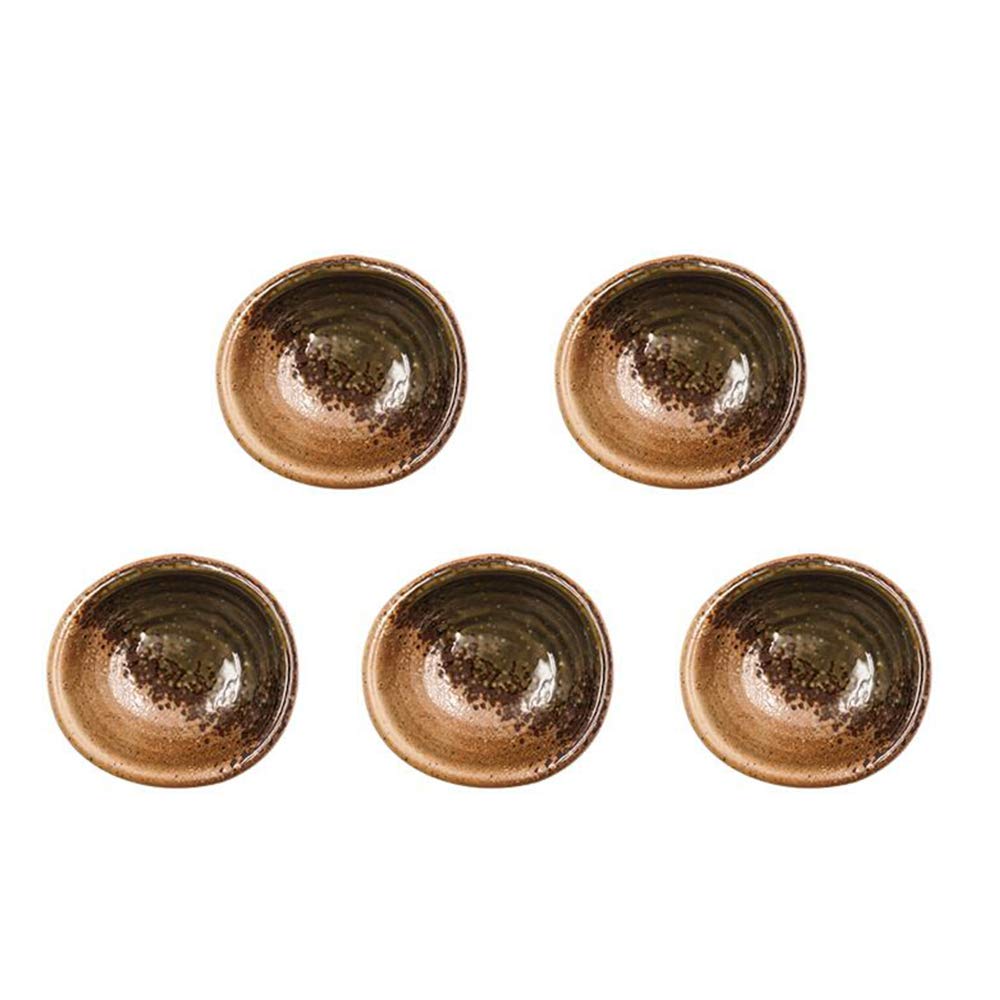 3.5 Inch Simple Style Porcelain Side Dish Bowls - Set of 5 Brown Soy Sauce Dishes for Sushi, Dumplings & Seasoning - Multipurpose Small Serving Bowls for Asian Cuisine, Restaurants & Home Dining
