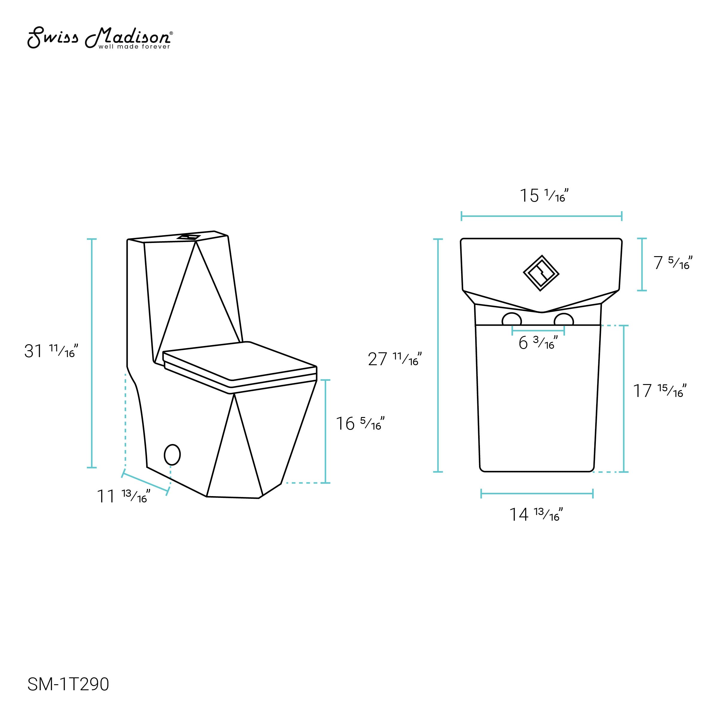 Brusque One-Piece Square Toilet with Dual-Flush 1.1/1.6 GPF - Modern Water-Saving Bathroom Solution for Homes & Offices