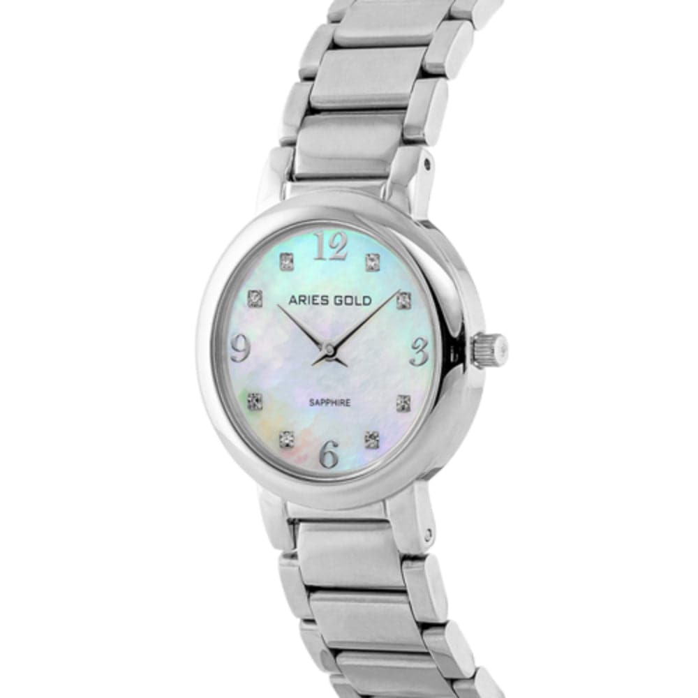 Aries Gold Sapphire Silver Stainless Steel Women's Watch L 126B S MOP - Elegant Jewelry Timepiece for Women, Perfect for Daily Wear, Office, Parties & Special Occasions