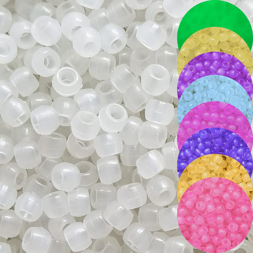 INSPIRELLE 700pcs UV Reactive Plastic Pony Beads - Glow in The Dark Luminous Beads for Jewelry Making (8x6mm) - Perfect for DIY Bracelets, Necklaces & Kids Crafts Under Black Light