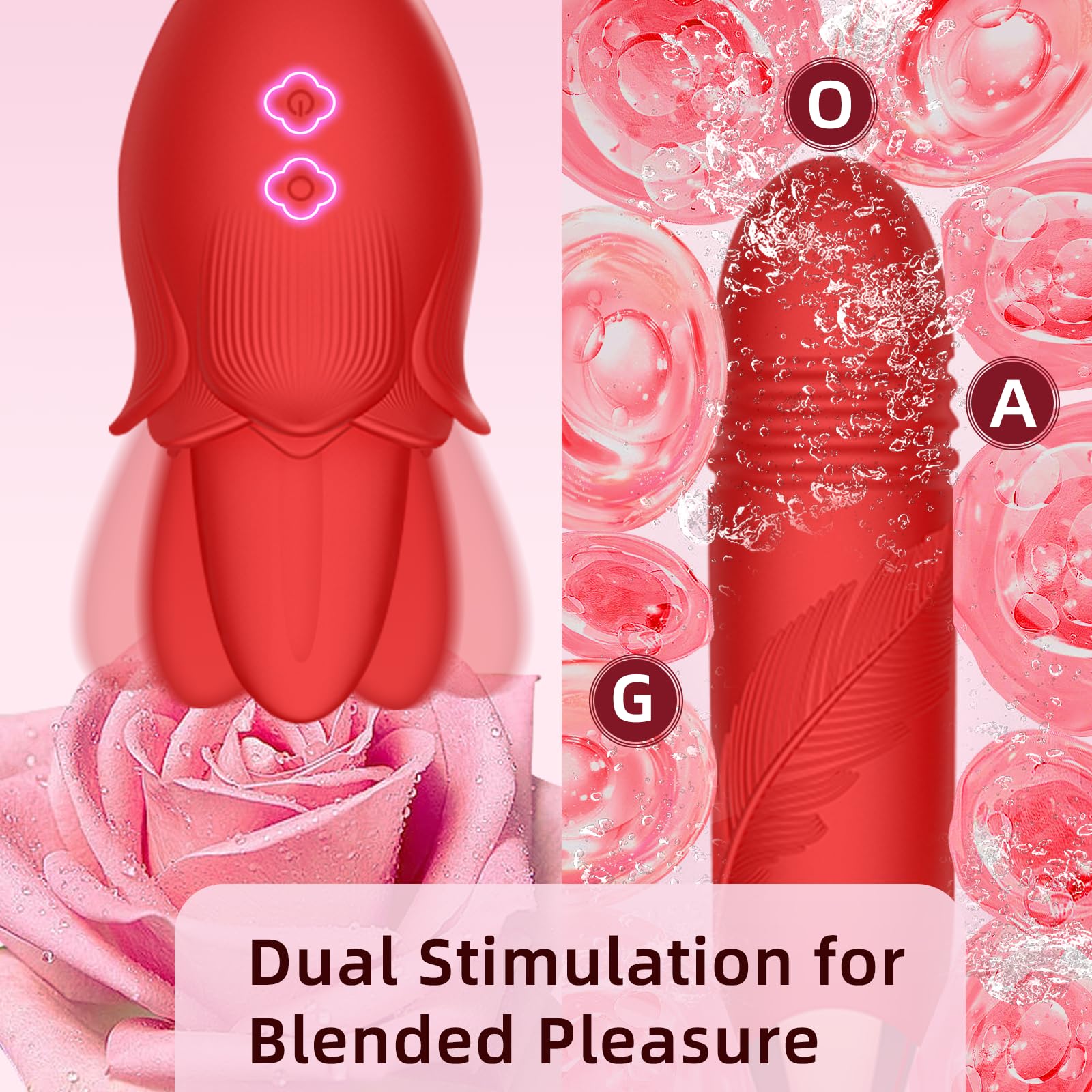 Rose Clitoral Vibrator for Women - 3 in 1 Adult Sex Toy with 10 Vibration Modes, Tongue Licking & Thrusting Dildo for G Spot Stimulation - Detachable Couples Vibrator for Clitoral, Nipple & G Spot Pleasure - Perfect for Solo Play & Romantic Nights