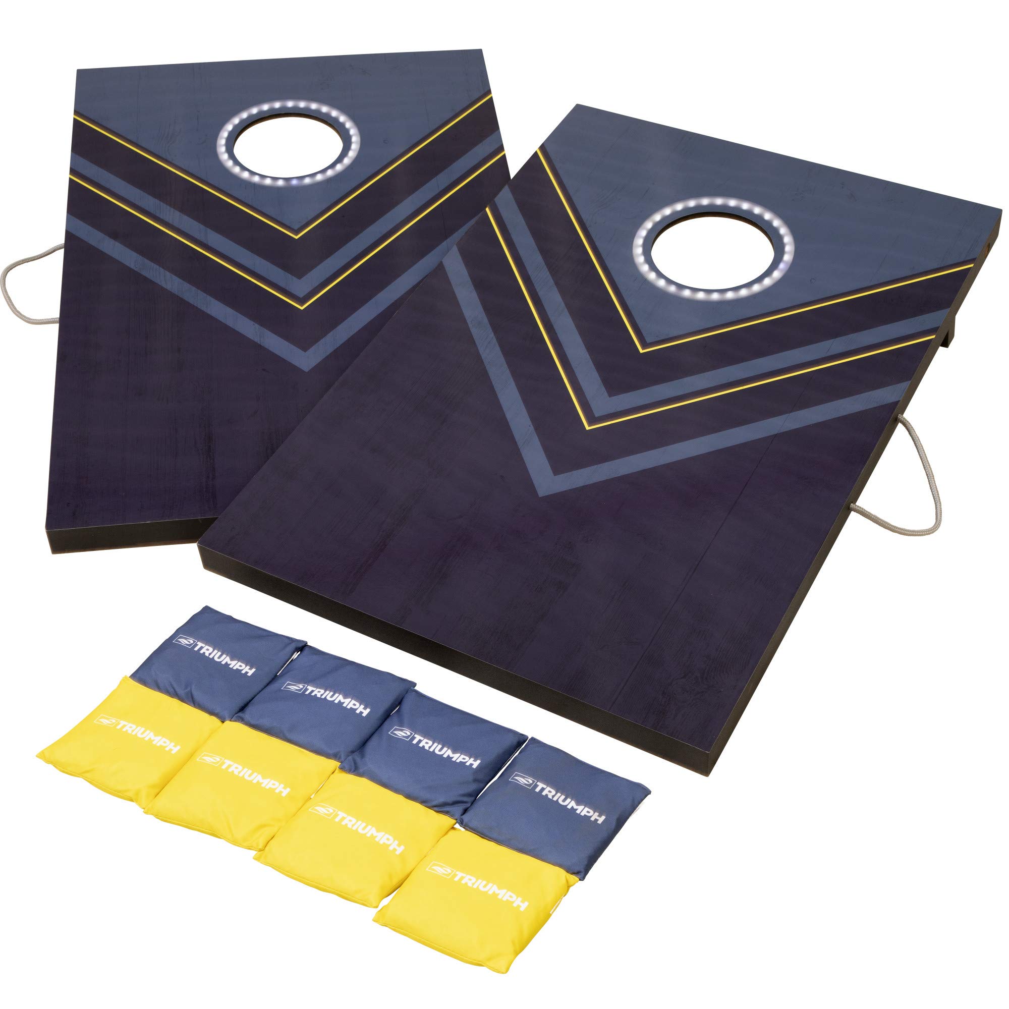 Premium Triumph Sports 2x3 Cornhole Game Set with LED Light Options - Includes 8 Bean Bags & Regulation Boards for Backyard, Tailgate Parties & Outdoor Fun