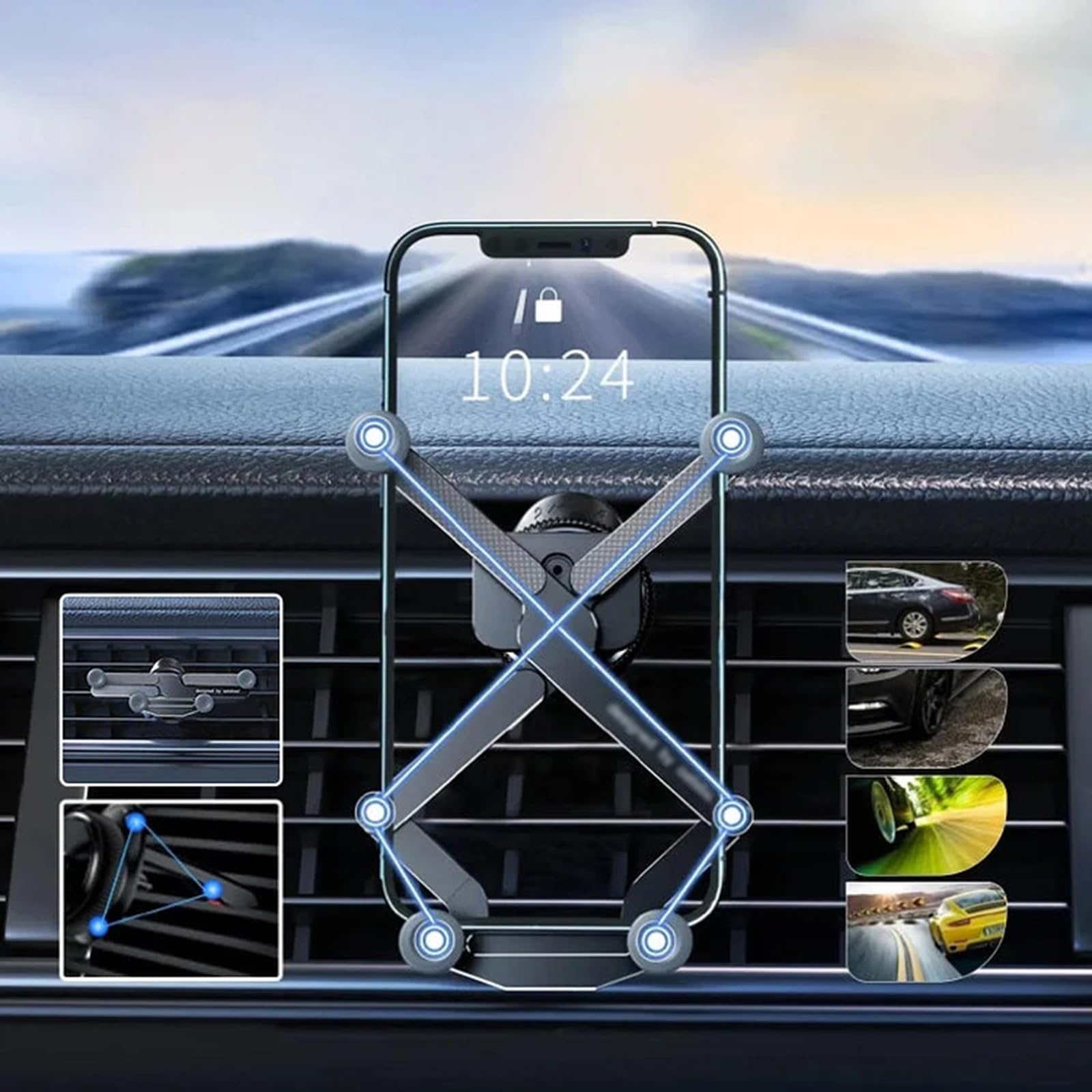 Universal Invisible Rotatable Air Vent Car Phone Mount Holder - 360° Adjustable, Expandable Grip for All Smartphones - Perfect for Dashboard & Vent Installation (Black, Sticker Version) - Ideal for GPS Navigation, Hands-Free Calling & Road Trips