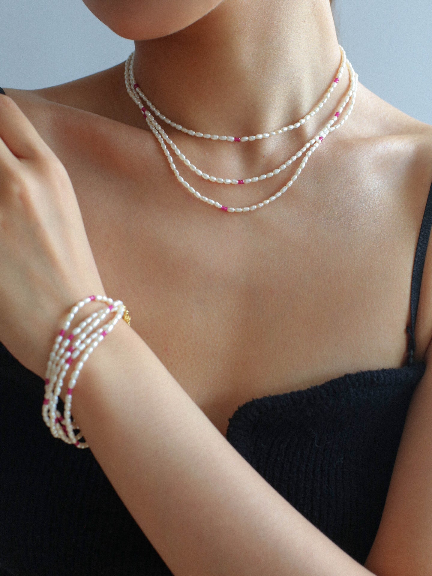 Elegant Mini Pearl and Ruby Beaded Bracelet for Women - Perfect for Weddings, Parties & Special Occasions