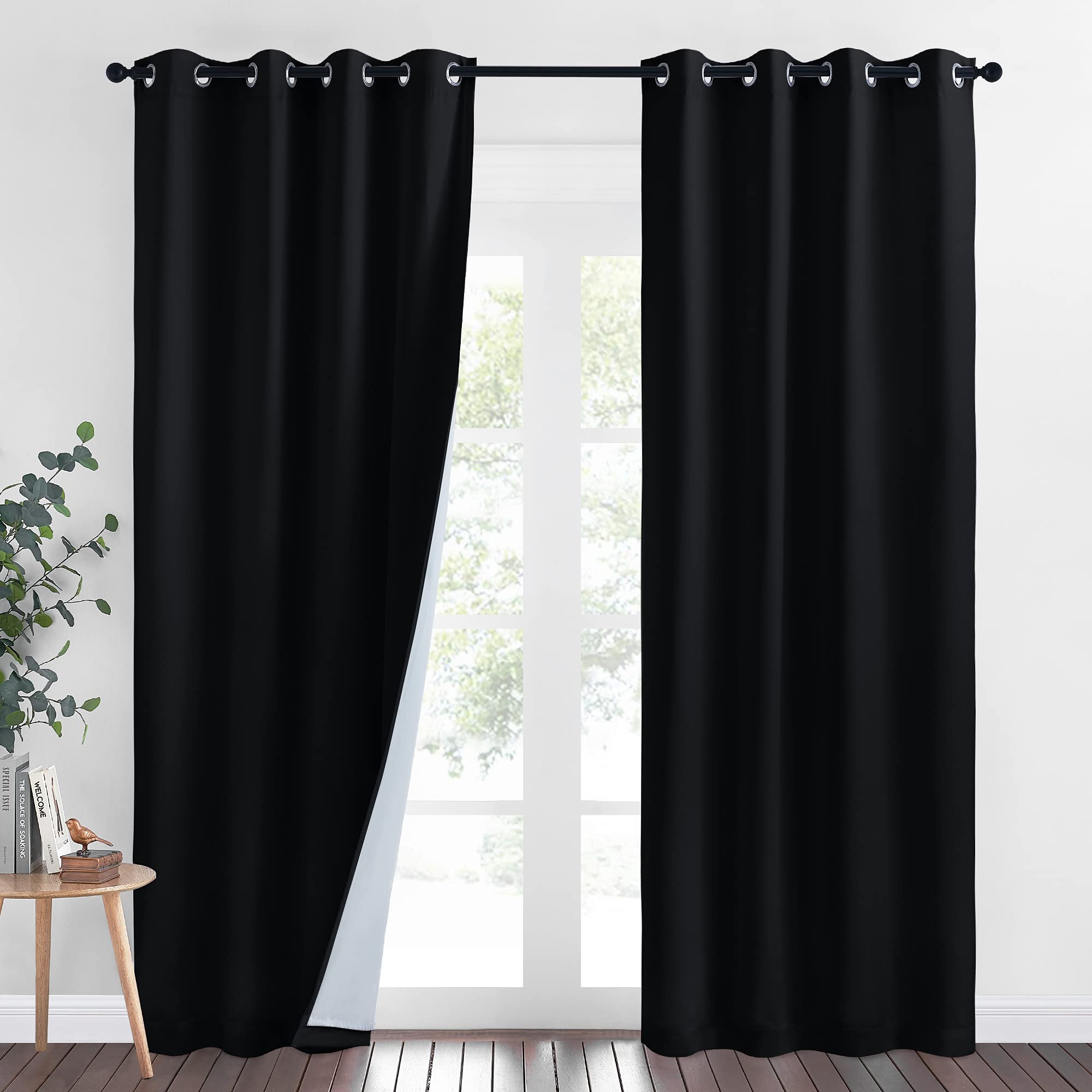 NICETOWN Heavy-Duty Soundproof Room Divider Curtains - Blackout Thermal Insulated Curtains with PM2.5 Filter for Noise Reduction & Privacy - 84 Inch Long Space Partition Drapes (Black) - Perfect for Home Offices, Studios, Dorm Rooms & Room Dividers