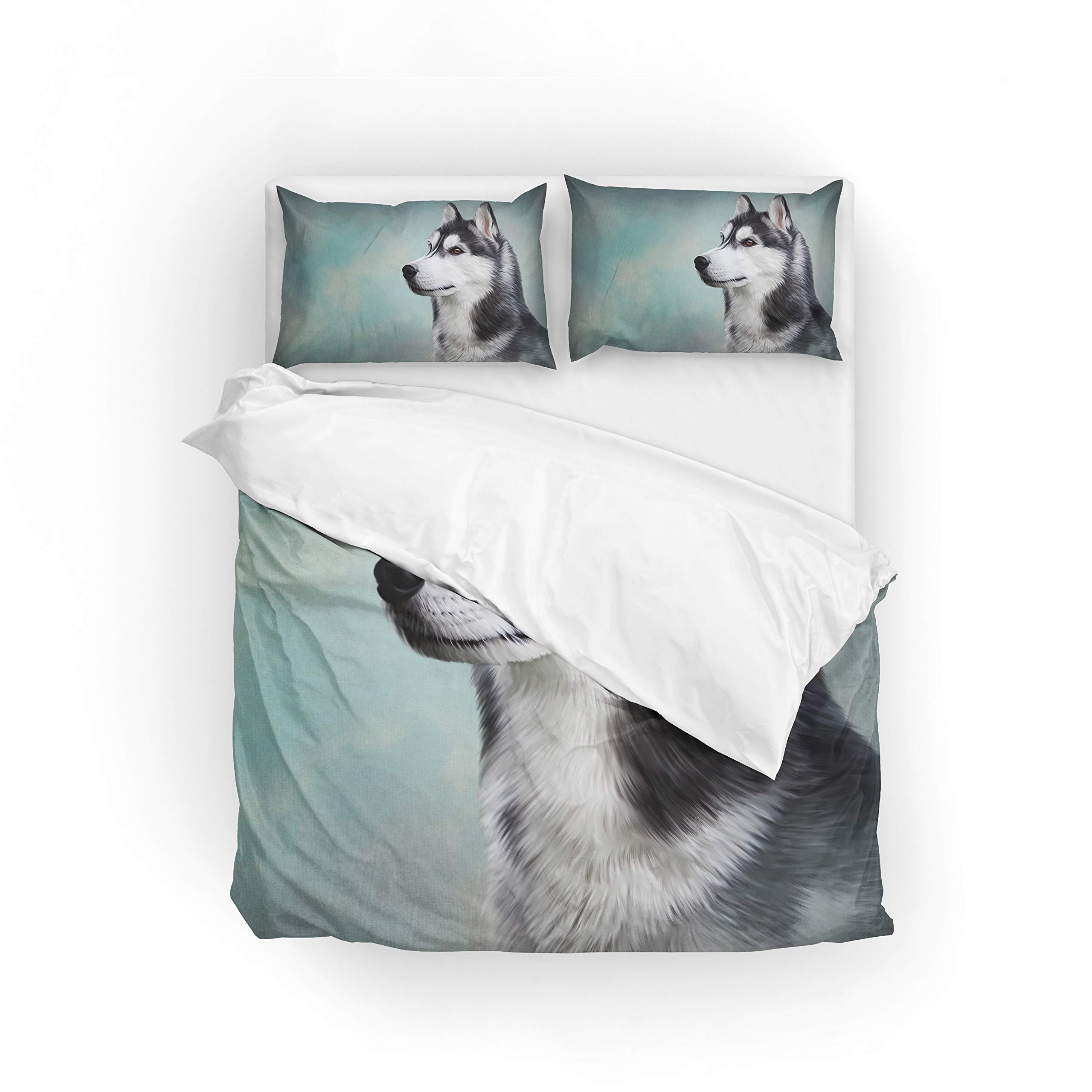 Husky Dog Duvet Cover Set - King Size Polyester Bedding for Pet Lovers