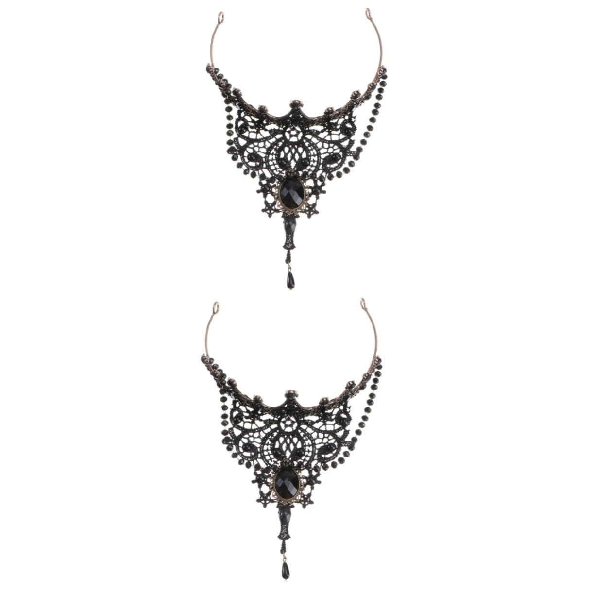 Beavorty 2 Pcs Baroque Pearl Crown Tiara - Black Rhinestone Flapper Headband for Birthday, Pageant, Wedding & Gothic Events | Shining Bridal Hair Accessories for Korean Style, Vintage Decoration & Costume Parties