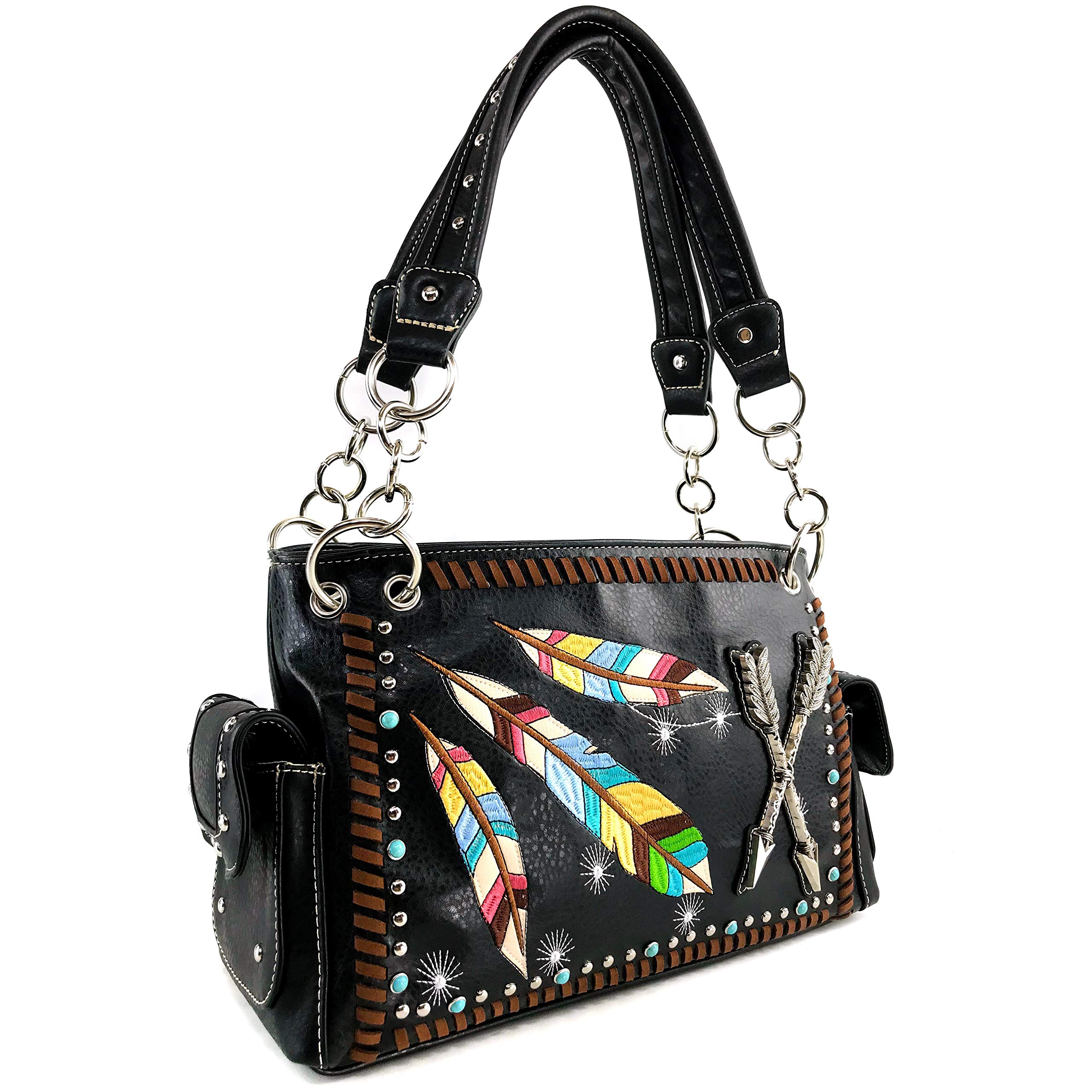 Native Color Feather Arrow Stud Weave Concealed Carry Shoulder Handbag Purse for Women - Stylish Boho Crossbody Bag for Everyday Use, Travel & Special Occasions