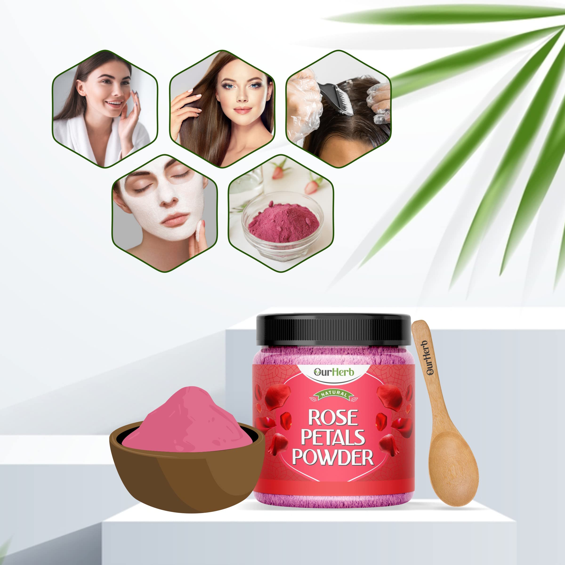 Pure & Natural Rose Petal Powder for Skin & Hair Care - Vitamin Enriched Face Mask for Fairness, Tan Removal & Glowing Skin with Wooden Spoon (200g/7oz) | DIY Beauty Treatment for Spa, Facial & Home Skincare Routine