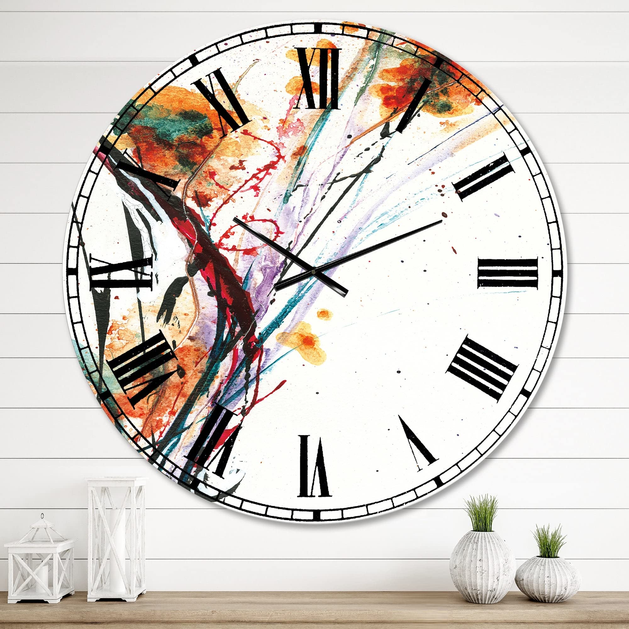 Abstract Orange Flowers Large Wall Clock - 23