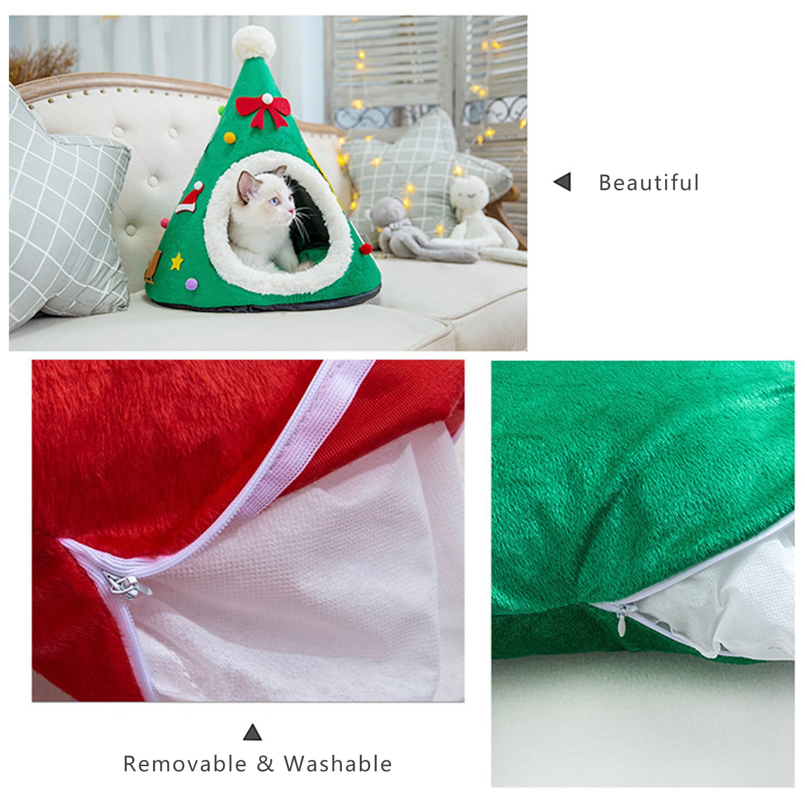 Christmas Tree Shaped Cat Bed - Cozy Pet Sleeping Bag for Small & Medium Dogs & Cats - Soft Cushion & Indoor Cat House - Perfect for Holiday Decor & Winter Napping