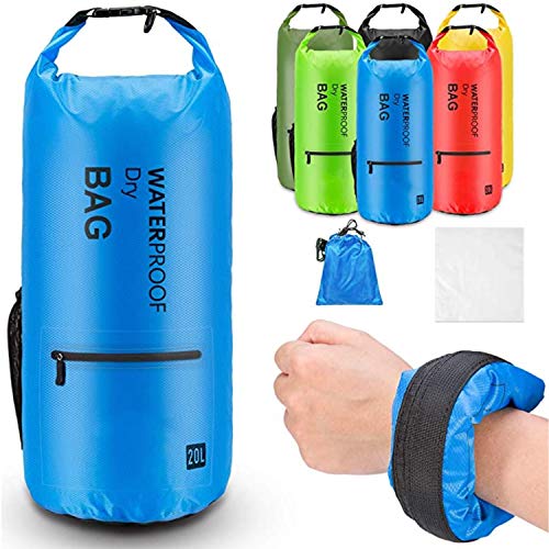 Lightweight Waterproof Dry Bag Backpack for Camping, Kayaking, Boating & Swimming - Floating Sack with 2 Exterior Zip Pockets | Perfect for Outdoor Adventures, Beach Trips & Water Sports (Blue, 10L)