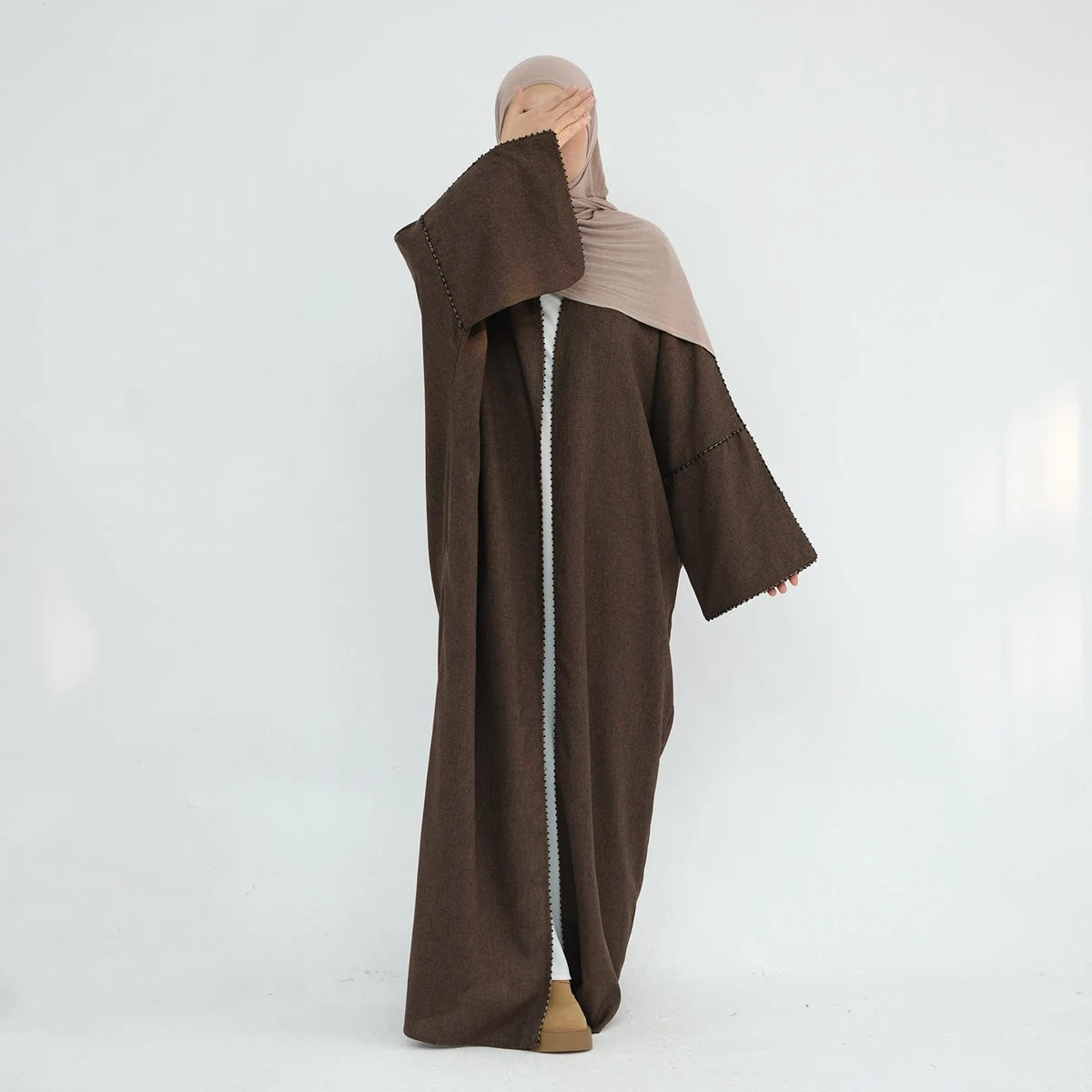 Elegant Beaded Cardigan Open Abaya Dress #24849 - Perfect for Ramadan, Eid, and Special Occasions