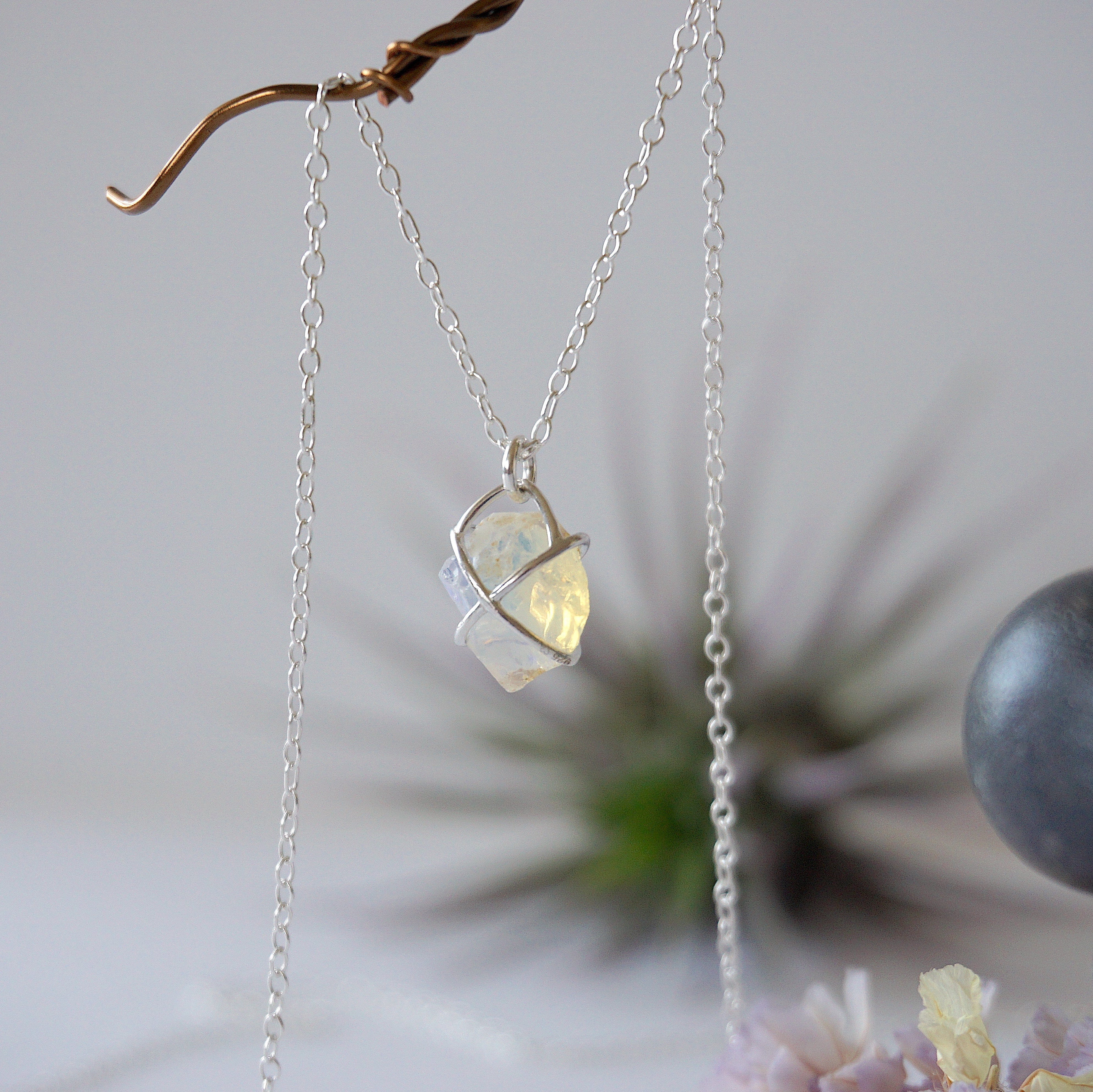 Opal Necklace for Women - Sterling Silver Huggie Charm Necklace | Elegant Layering Jewelry for Everyday Wear & Special Occasions