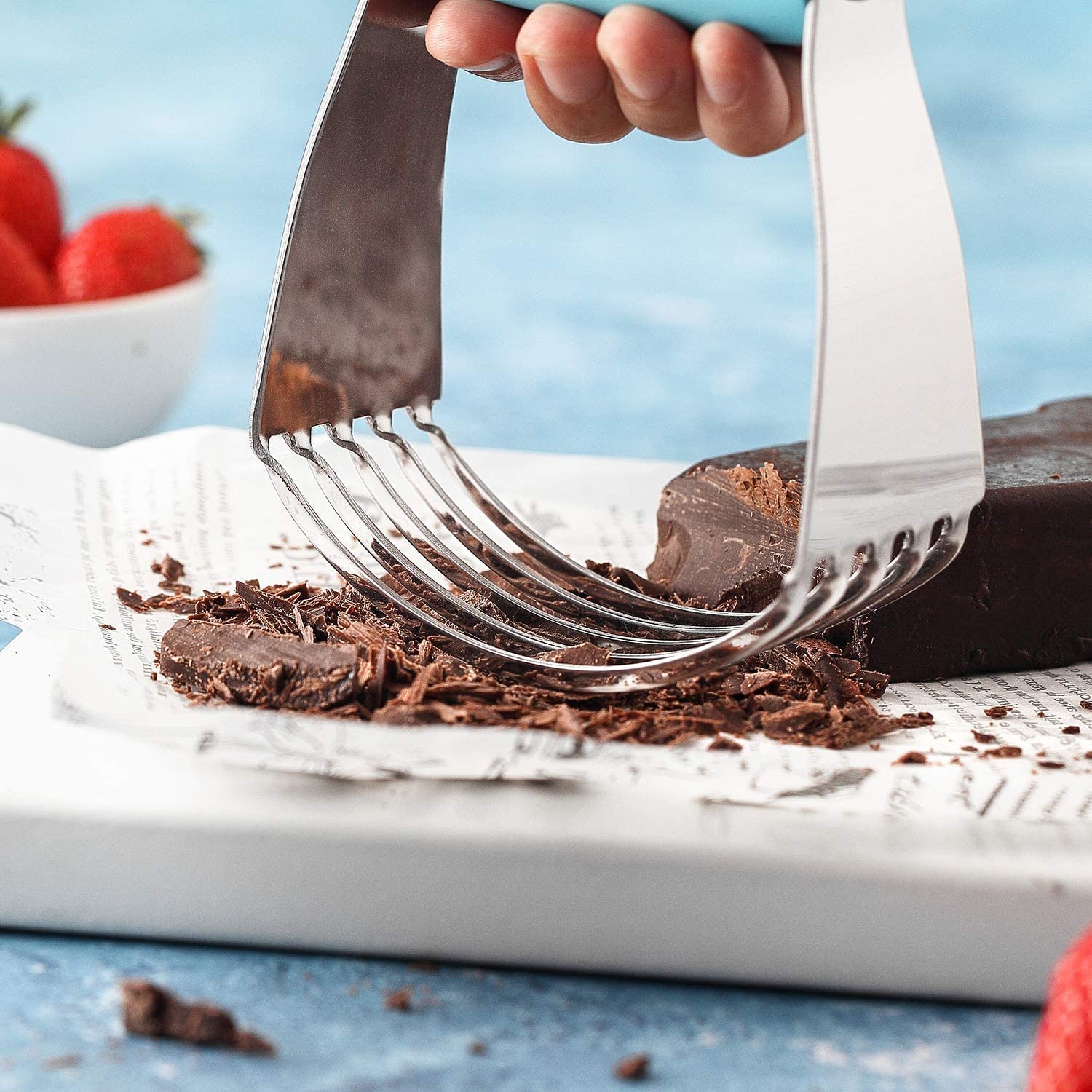 Spring Chef Dough Blender - Professional Stainless Steel Pastry Cutter for Baking Pies, Cookies & Pastries | Heavy Duty Medium Size Baking Tool with Ergonomic Handle | Perfect for Home Bakers & Professional Chefs (Aqua Sky)