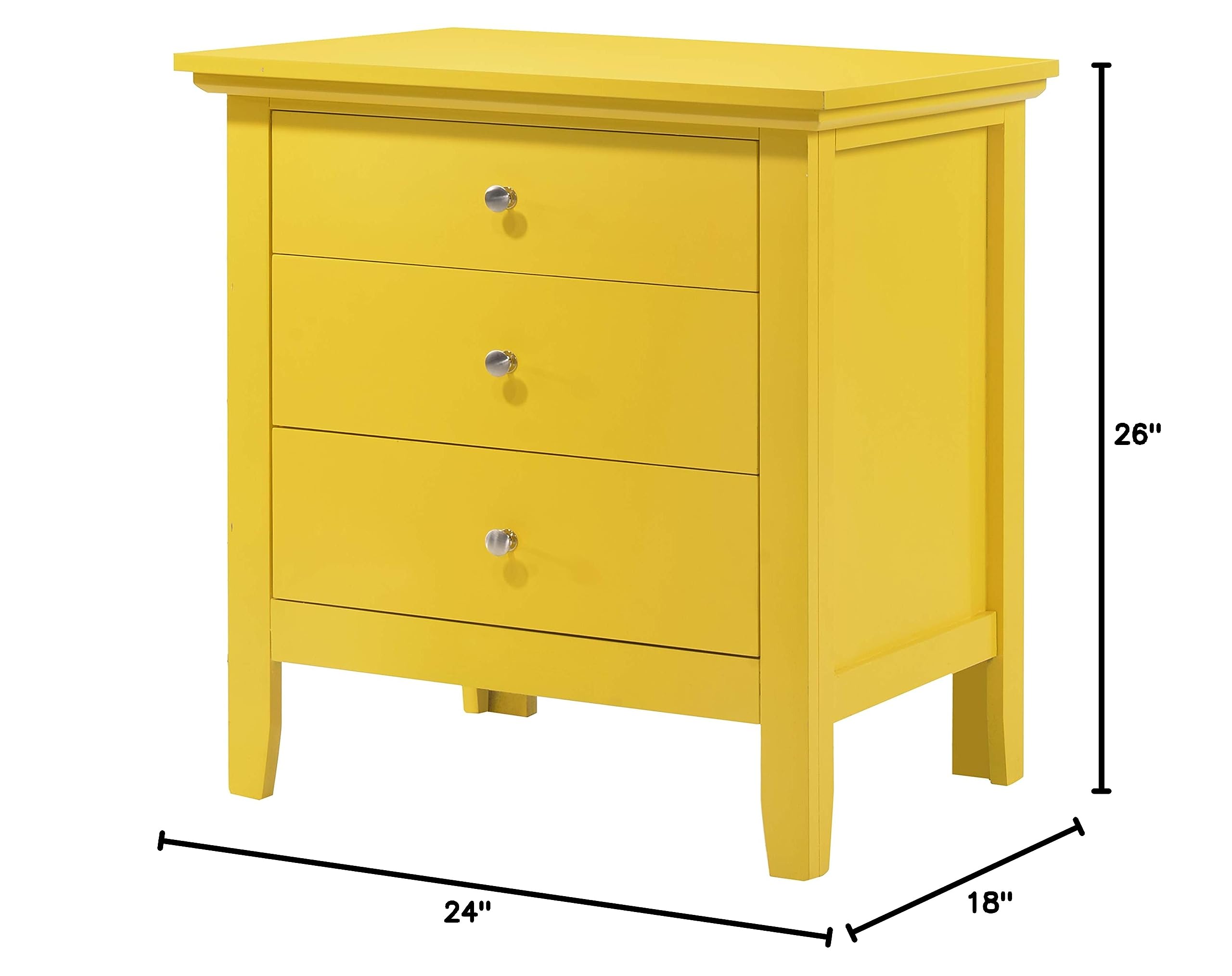 Glory Furniture Hammond 3-Drawer Nightstand - Yellow Wooden Bedside Table for Bedroom, Living Room & Guest Room | Compact Storage Solution with Smooth Gliding Drawers