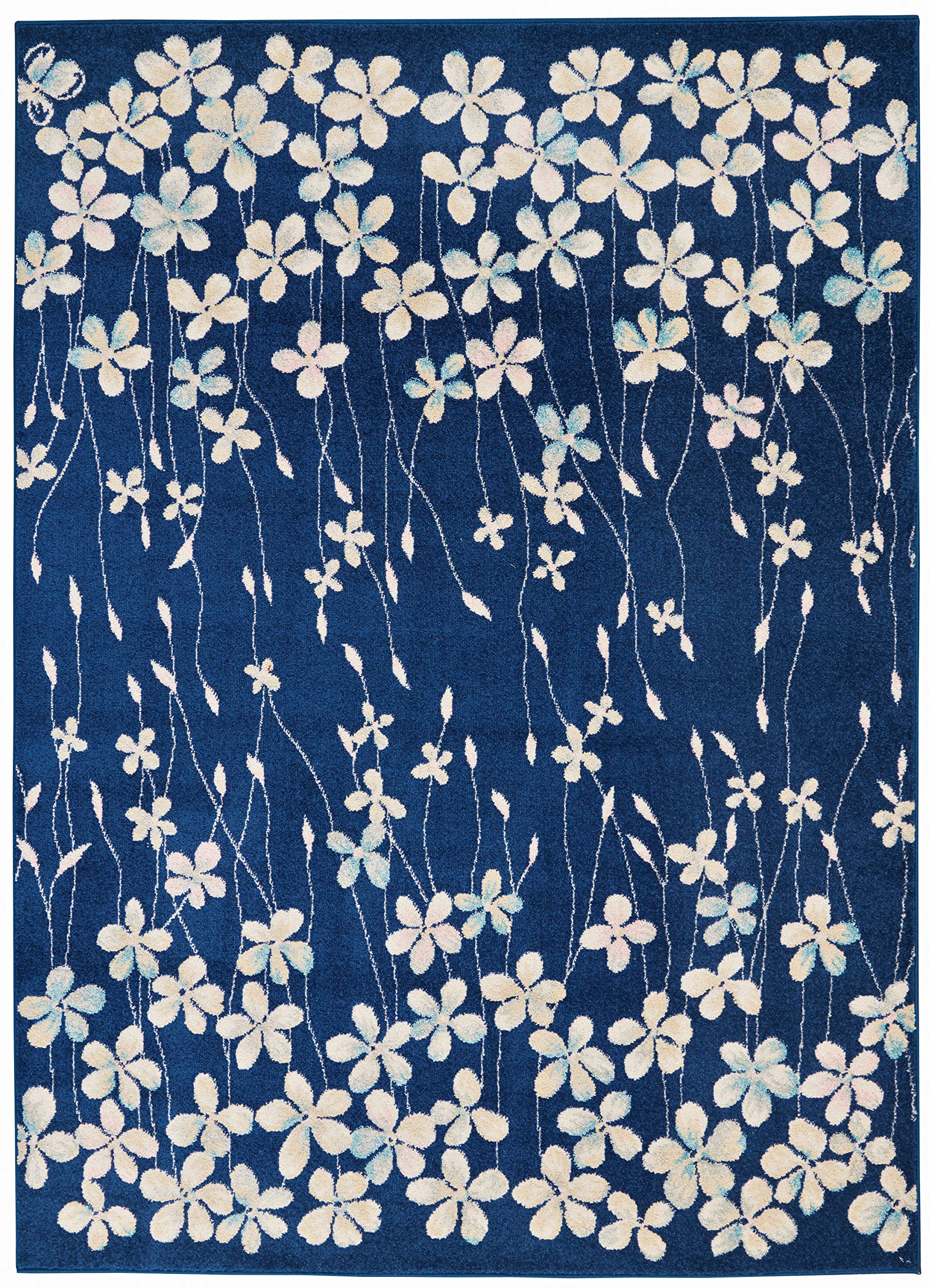 Nourison Tranquil Floral Navy 6' x 9' Area Rug - Easy Cleaning, Non-Shedding, Soft & Durable - Perfect for Bedroom, Living Room, Dining Room & Kitchen Decor (6x9)