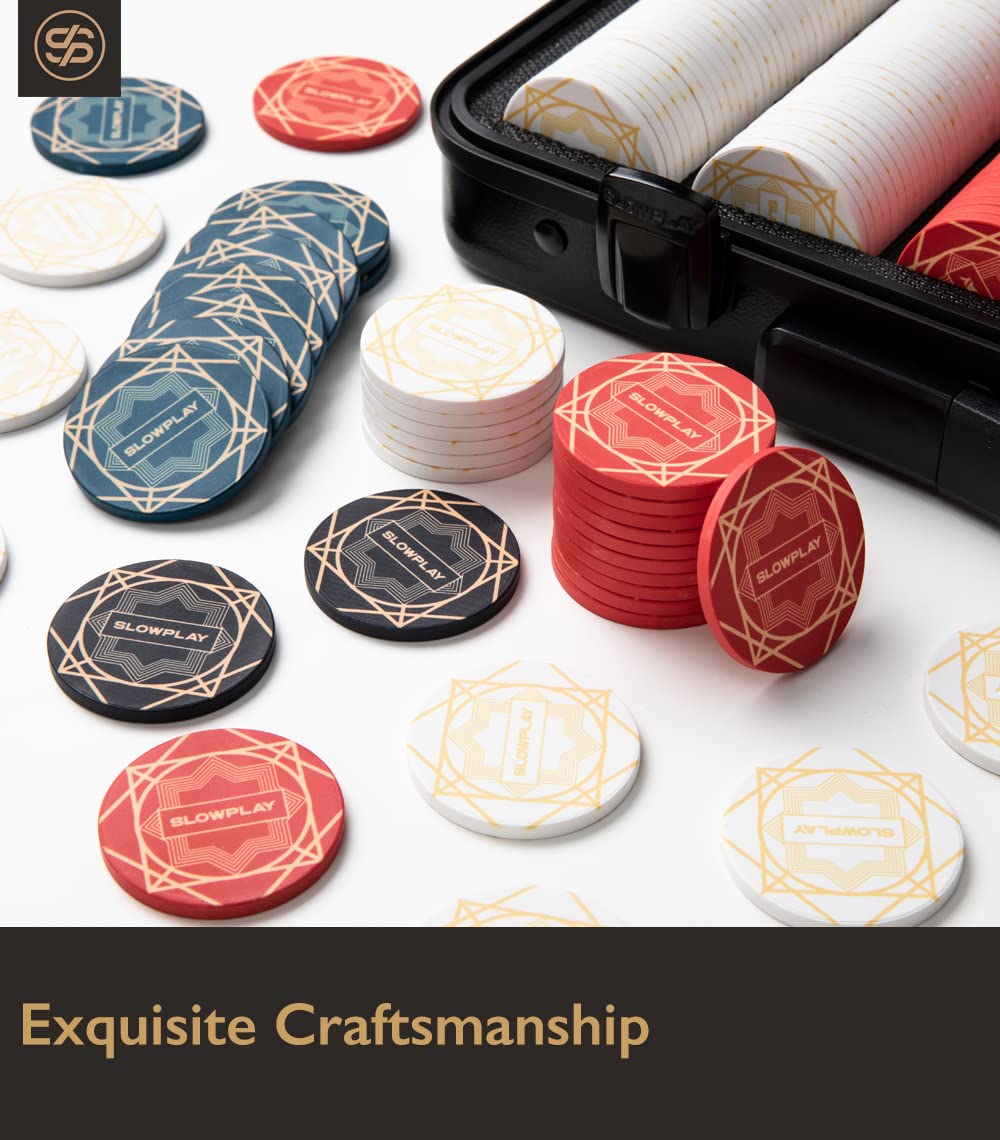 SLOWPLAY Nash Ceramic Poker Chips Set - 500 Premium Casino Style Poker Chips for Texas Hold'em, Blackjack & Home Game Nights - Durable Clay Composite Poker Tokens with Professional Design