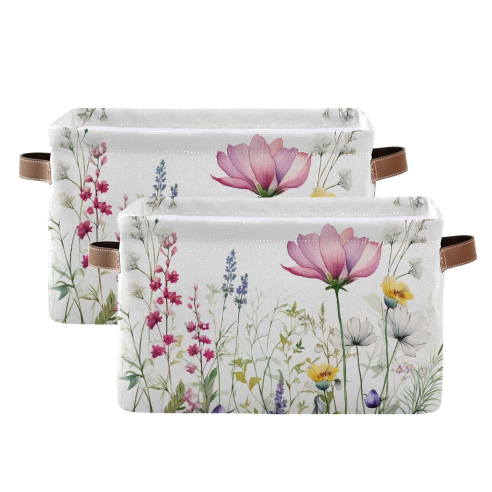 Foldable Canvas Storage Baskets with Handles - 2 Pack Rectangle Fabric Organizer Box for Clothes, Toys & Home Decor | Perfect for Closet, Shelves, Office & Bedroom Organization