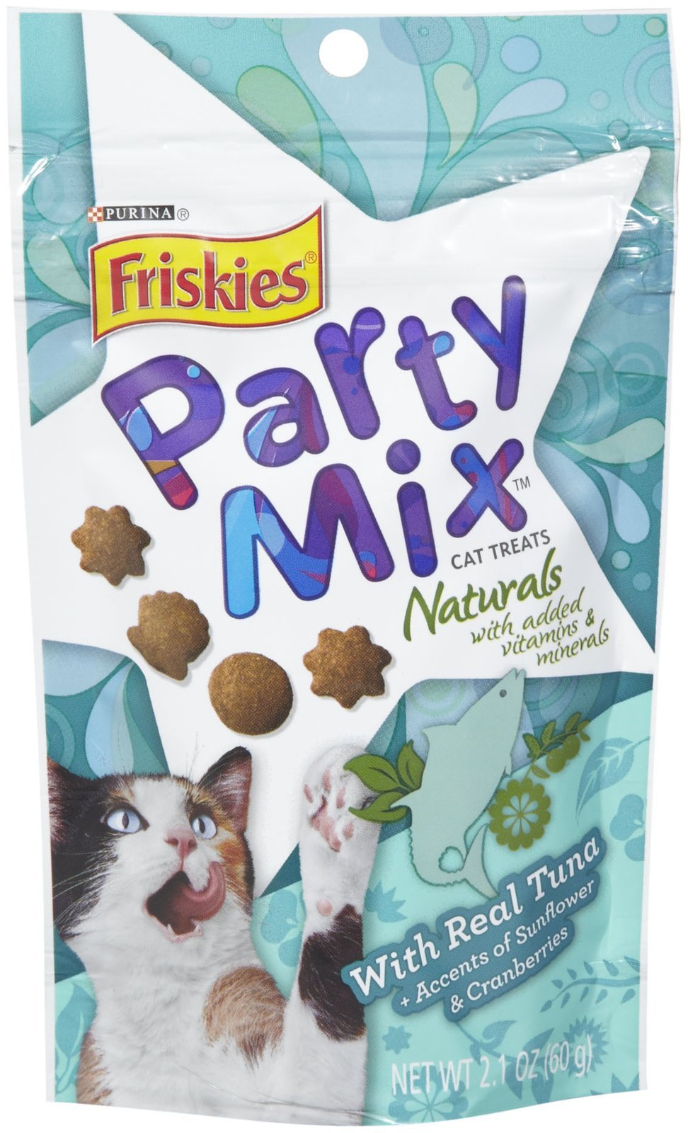 Friskies Party Mix Naturals Cat Treats with Real Tuna - 2.1oz (Pack of 10) | Crunchy & Soft Bite-Sized Pieces | Perfect for Training, Rewards & Snack Time