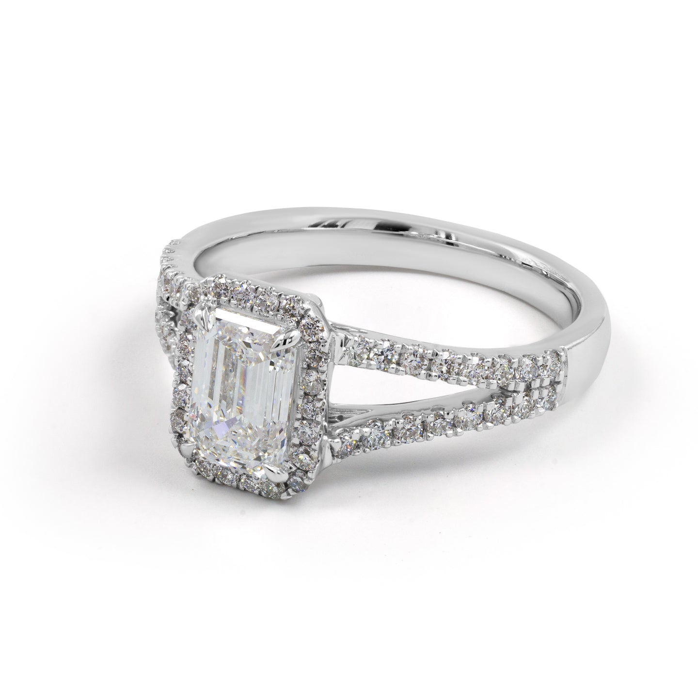 2.09 Carat Lab-Grown Emerald Cut Diamond Ring in 14K White Gold - D Color VVS2 Clarity Split Shank Design for Engagement, Wedding & Anniversary Gifts