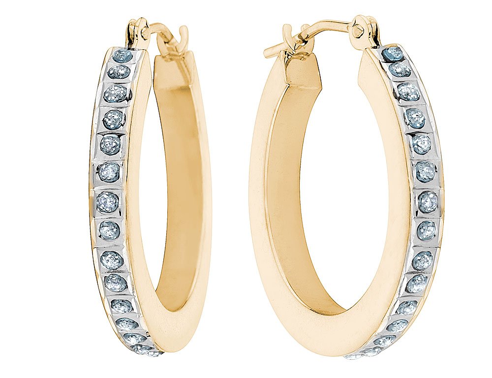 14K Yellow Gold Round Diamond Hoop Earrings - 3/4 Inch Dainty Stud Earrings for Women, Perfect for Everyday Wear, Parties & Special Occasions