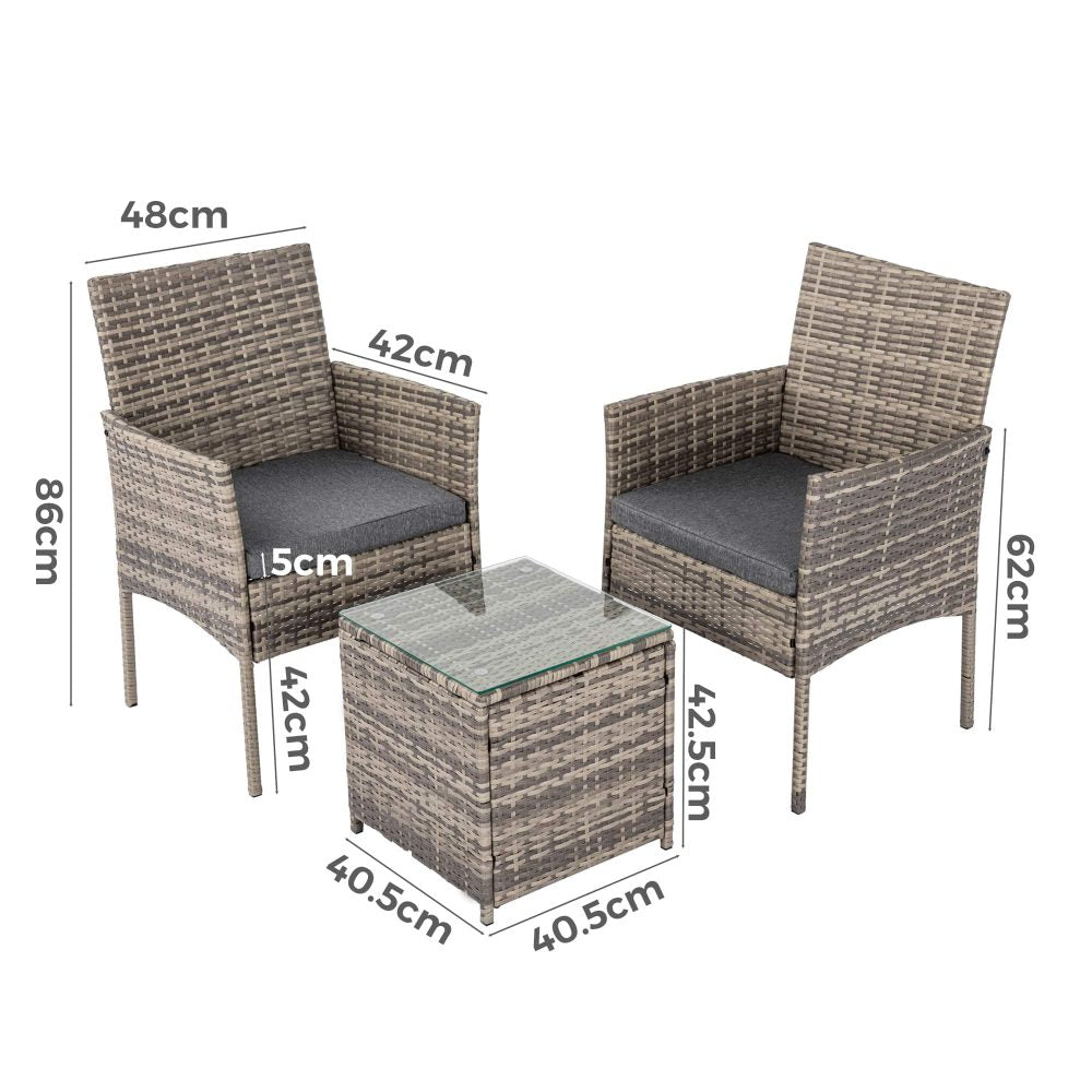 2-Piece PE Rattan Outdoor Patio Furniture Set with Table - Mixed Gray - Perfect for Garden, Balcony, and Poolside Relaxation