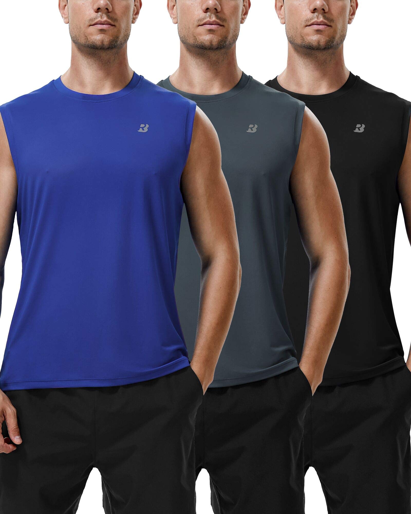 Roadbox Men's Workout Sleeveless Shirts - Athletic Gym & Basketball Tank Tops - Quick Dry Moisture Wicking Muscle Shirts for Training, Running & Sports Activities