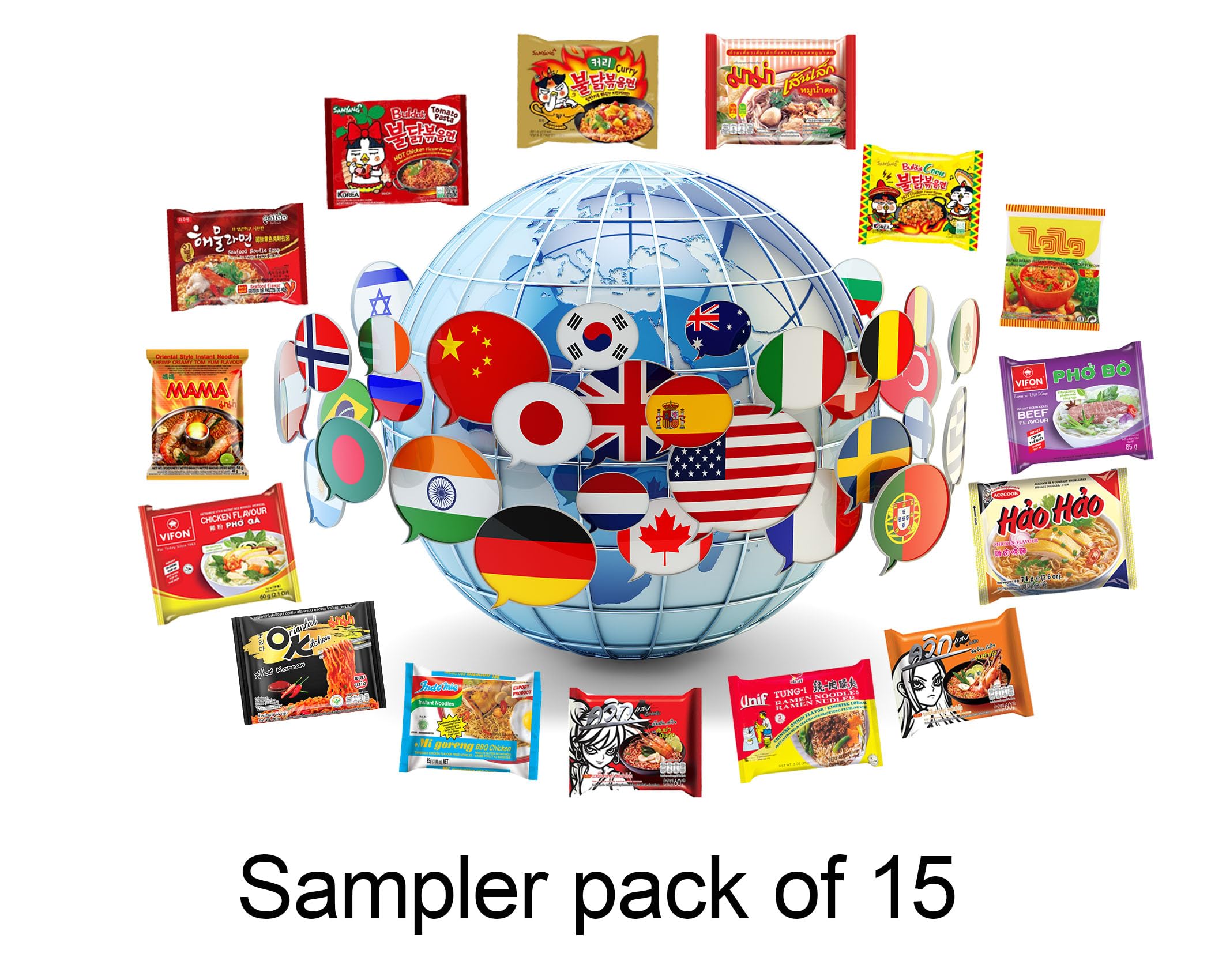 15-Pack International Instant Ramen Noodles Variety Box - Japanese, Filipino, Thai & Vietnamese Flavors with Free Chopsticks & Sticker | Asian Snacks, College Dorm Meals, Office Lunch & Quick Dinner Solution