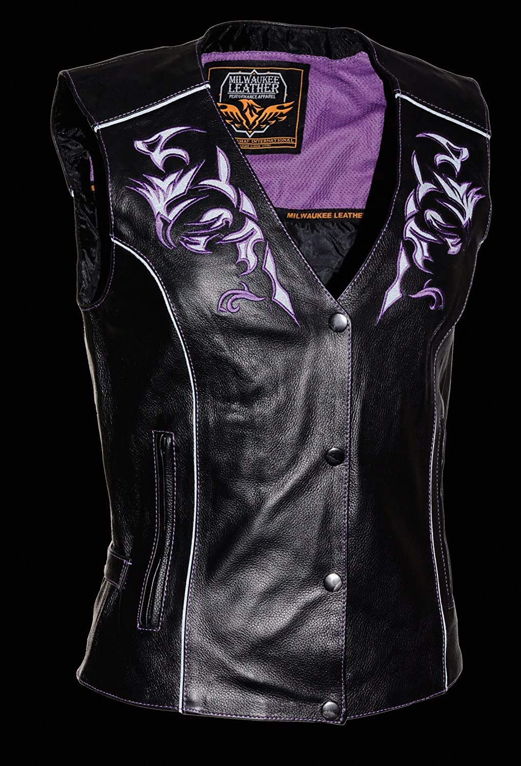 Milwaukee Women's Black & Purple Leather Vest Size 5XL - Stylish Biker Jacket for Motorcycle Riding, Outdoor Adventures & Fashion Statement