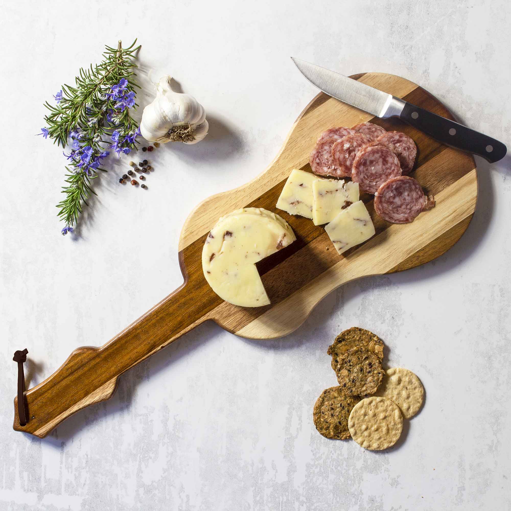 Rock & Branch® Shiplap Series Ukulele Cutting Board - Premium Wooden Charcuterie Board for Cheese, Fruits & Serving - Perfect for Kitchen, Party & Gift Giving