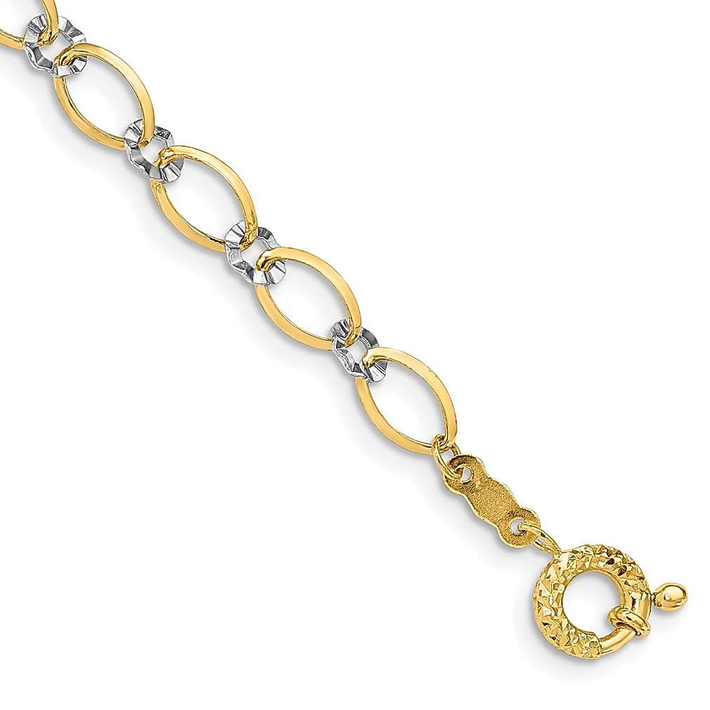 14K Two-Tone Yellow Gold Oval Circle Bracelet - 7.25 Inch Adjustable Chain for Women | Elegant Fine Jewelry Gift for Her | Perfect for Anniversaries, Birthdays & Special Occasions