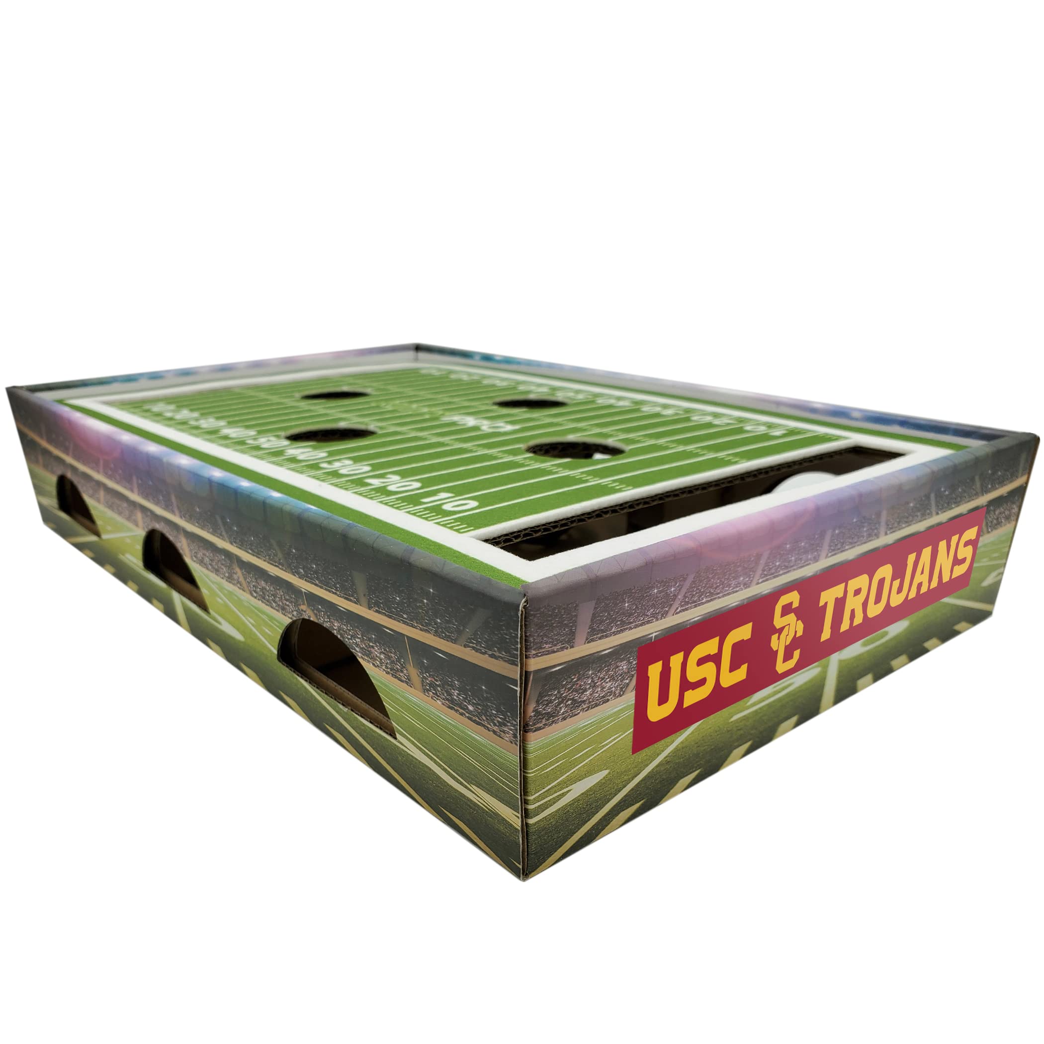 NCAA USC Trojans Cat Scratcher Box - Football Field Designed Cat Toy & Lounge for Game Day - Durable Pet Scratcher with Fun Design - Perfect for Playtime, Training & Home Decor