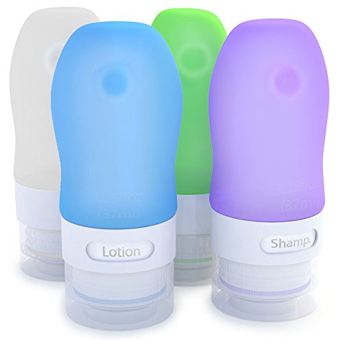 Dot&Dot Leak-Proof Travel Bottles Set of 4 (1.25 oz) - BPA-Free TSA Approved Toiletry Containers in White, Blue, Green & Purple - Perfect for Airplane Carry-On, Gym, Camping & Vacation Essentials