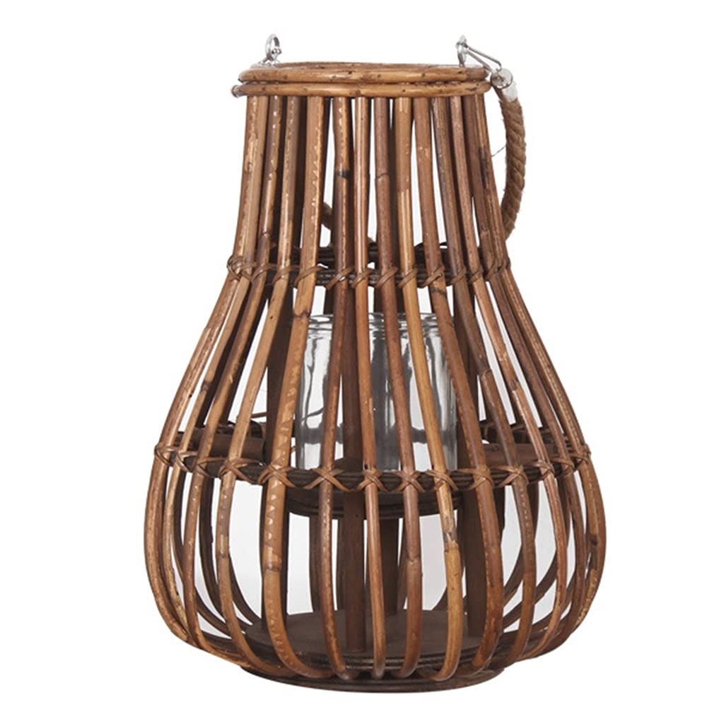 Farmhouse Rattan Lantern - Handmade Decorative Candle Holder for Tabletop, Shelf, or Hanging | Rustic Home Decor for Living Room, Patio, Wedding & Outdoor Parties