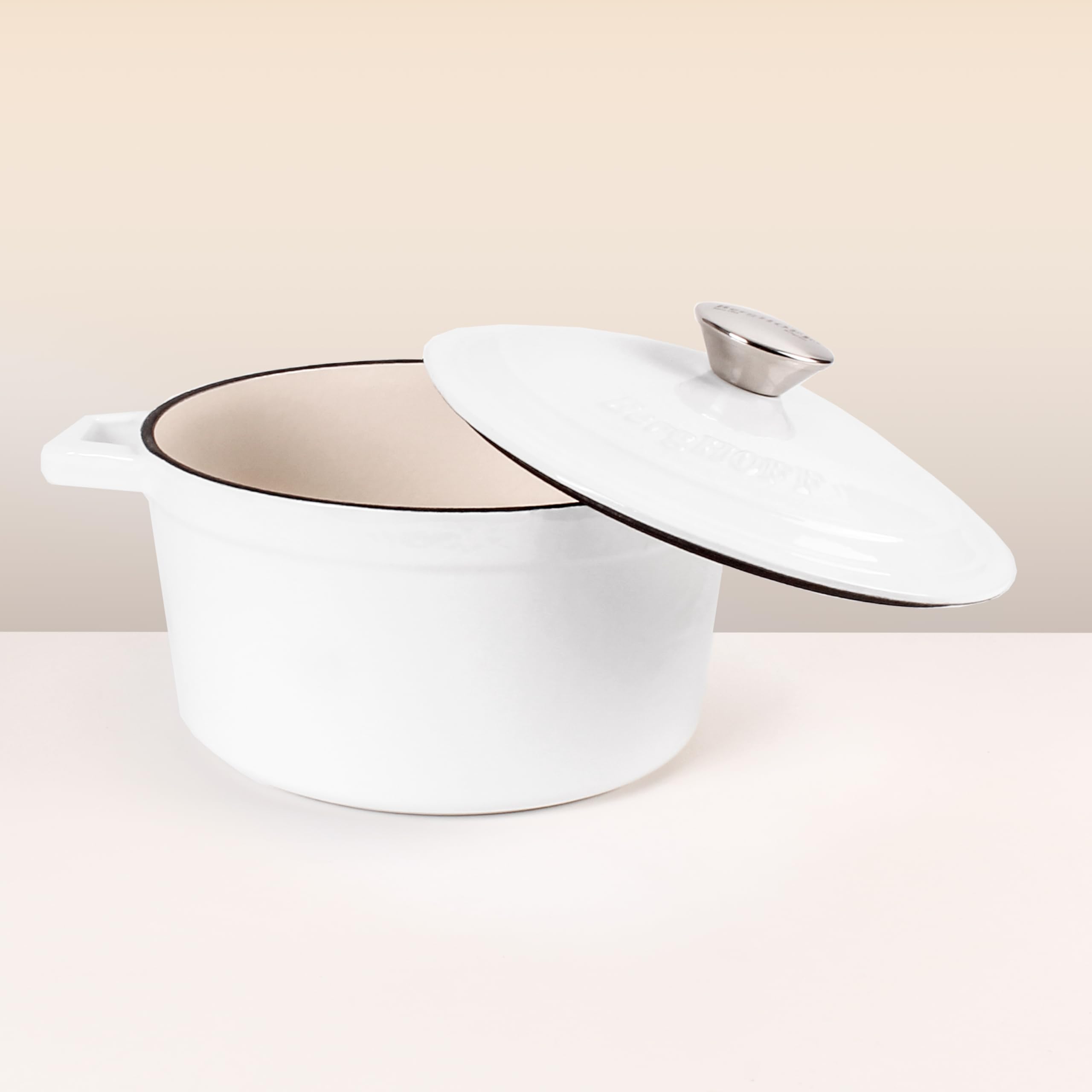 BergHOFF Neo 4-Piece Enameled Cast Iron Cookware Set – 3qt & 7qt Dutch Ovens with Matching Lid | Fast & Even Heating | Oven Safe Up to 500°F (White) | Perfect for Soups, Stews, Braising & Baking