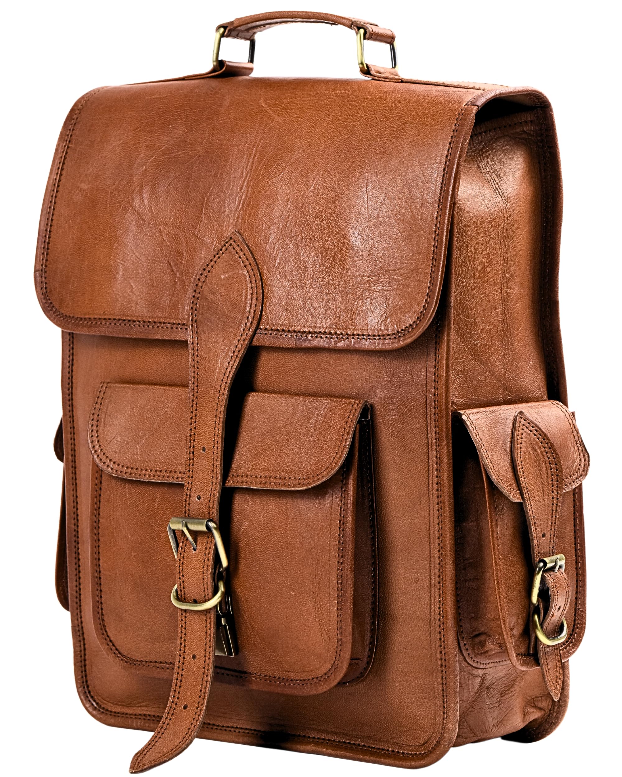 Premium Genuine Leather Backpack for Men & Women - Vintage 15 Inch Laptop Bag, Travel Backpack, Designer Bookbag - Perfect for Work, School, Hiking & Outdoor Adventures (Brown)