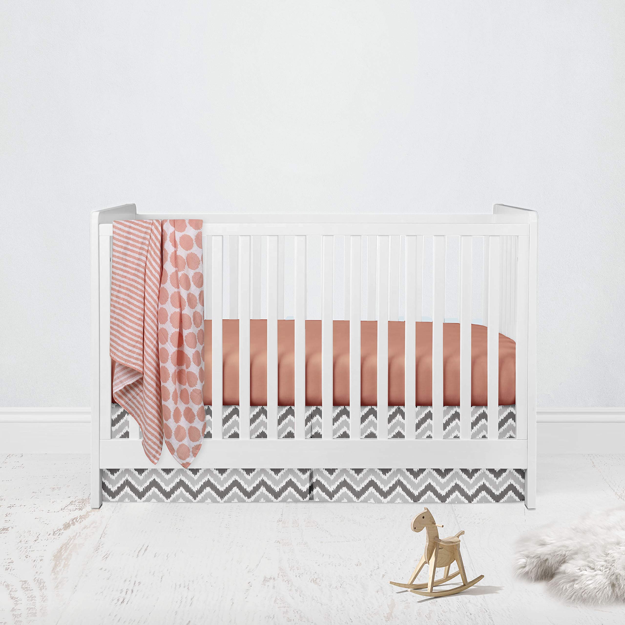 Bacati Coral Grey Ikat Chevron Muslin 10-Piece Neutral Crib Bedding Set with 4 Swaddle Blankets for Standard US Crib - Soft Baby Nursery Essentials for Newborns & Infants