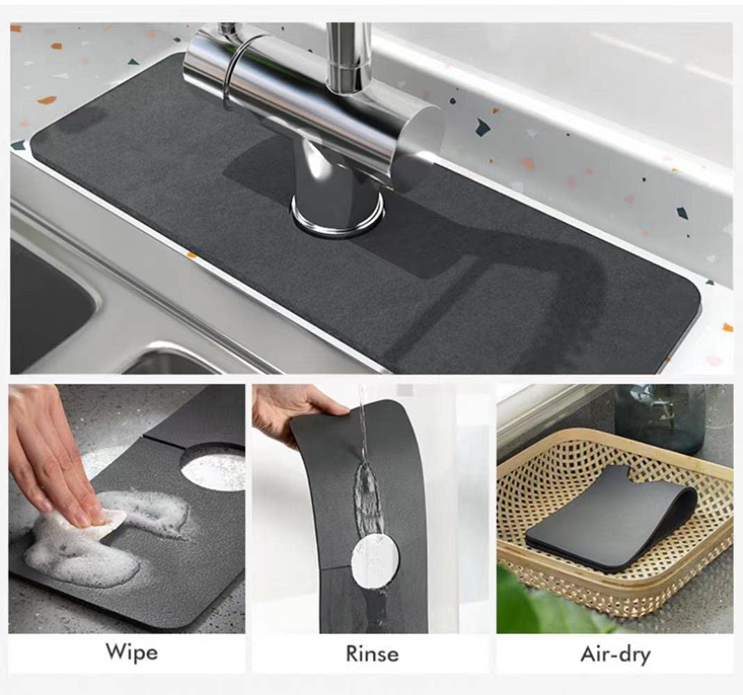 2PCS Thickened Non-Slip Faucet Absorbent Mats - Premium Kitchen Sink Splash Guard, Dish Drying Mats for Countertops (15