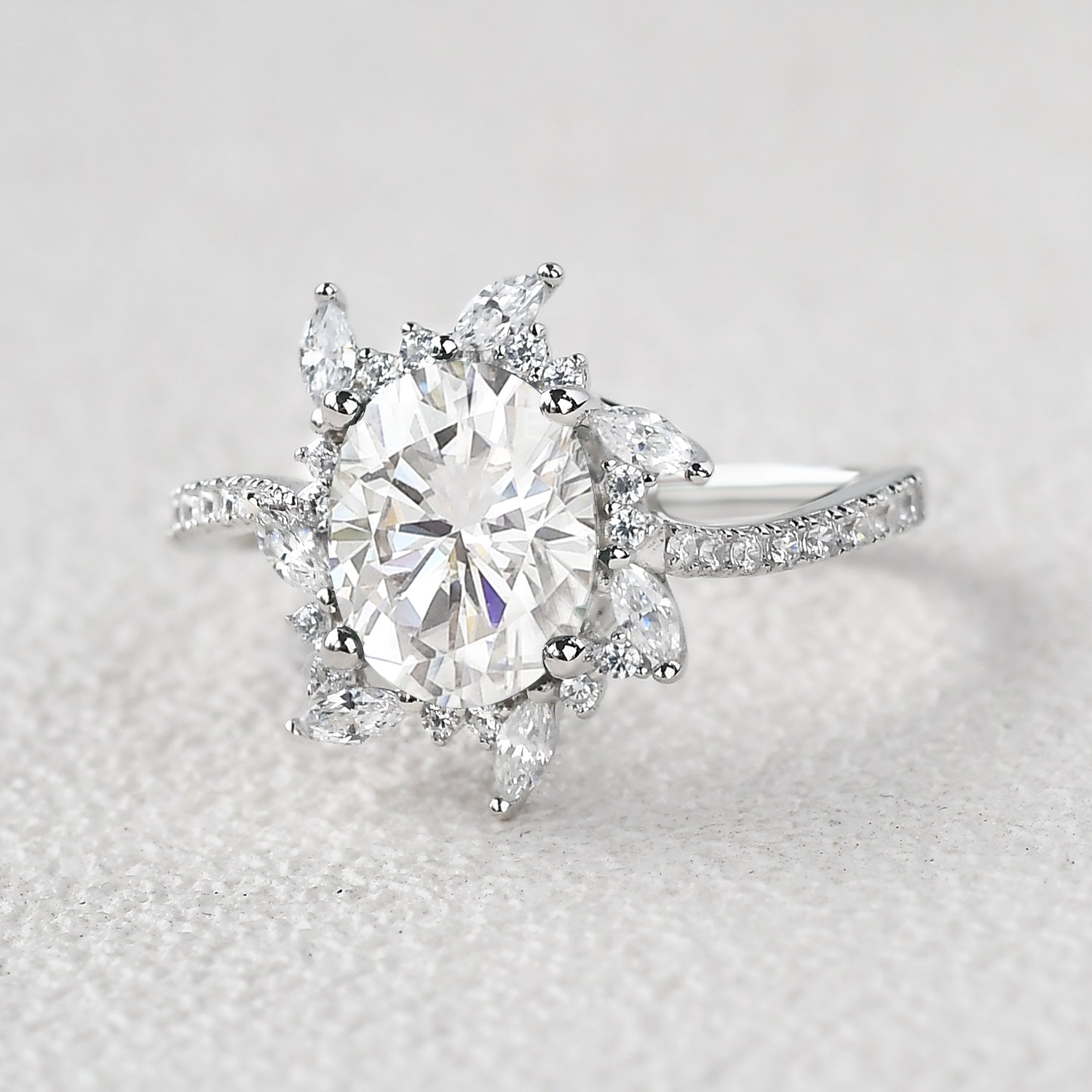Oval Moss Agate & Moissanite Halo White Gold Engagement Ring for Women - Elegant Wedding, Proposal, Anniversary Jewelry Gift - Perfect for Bridal, Promise Rings & Special Occasions
