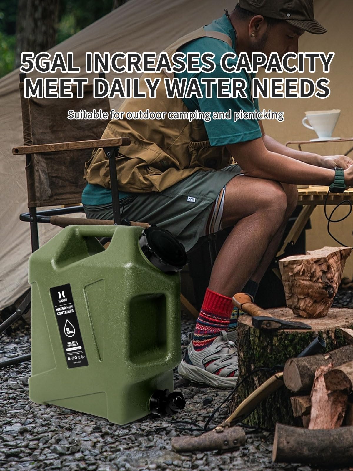 5 Gallon BPA-Free Camping Water Container with Spigot - Portable Water Jug for Outdoor Adventures, Hiking, Emergency Preparedness & Home Use - Lightweight, Durable, Leak-Proof Design - Perfect for Camping Trips, Backpacking, RV Travel & Emergency Water Storage