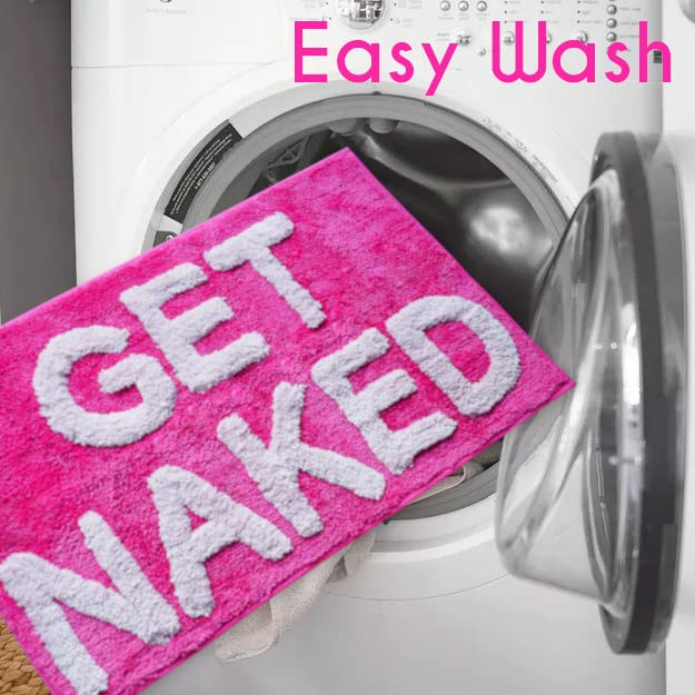 Evovee Funny 'Get Naked' Bath Mat - Non-Slip Cute Bathroom Rug, Washable Shower Mat for College Dorm Decor (Hot Pink) | Perfect for Bathroom, Shower & Spa Relaxation
