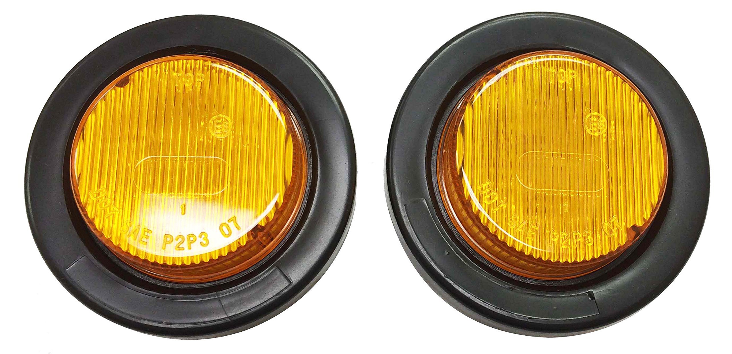 LIBRA Set of 2 Amber 2 Inch Round LED Trailer Side Clearance Lights with Grommet & Plug - Model 24002 | Durable Marker Lights for Semi Trucks, Trailers & RVs