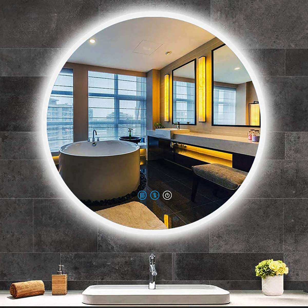 24 Inch Round LED Bathroom Vanity Mirror - Anti-Fog, Dimmable Backlit with 3 Color Modes | Wall Mounted Smart Makeup Mirror for Home & Hotel Bathrooms | Perfect for Grooming, Makeup Application and Spa-Like Experience