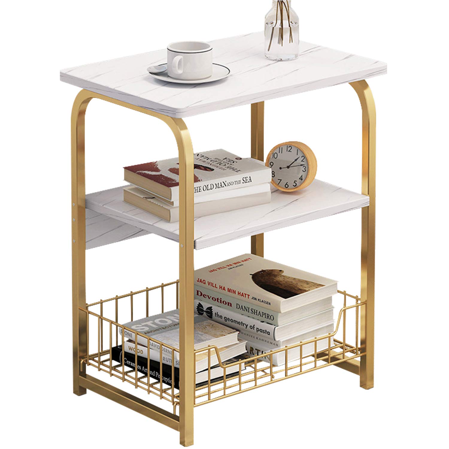 Rustic Metal 3-Tier Nightstand with Storage Shelf - Steel End Table for Bedroom, Living Room, Office - Easy Assembly Small Tea Table for Home Decor & Organization (A)