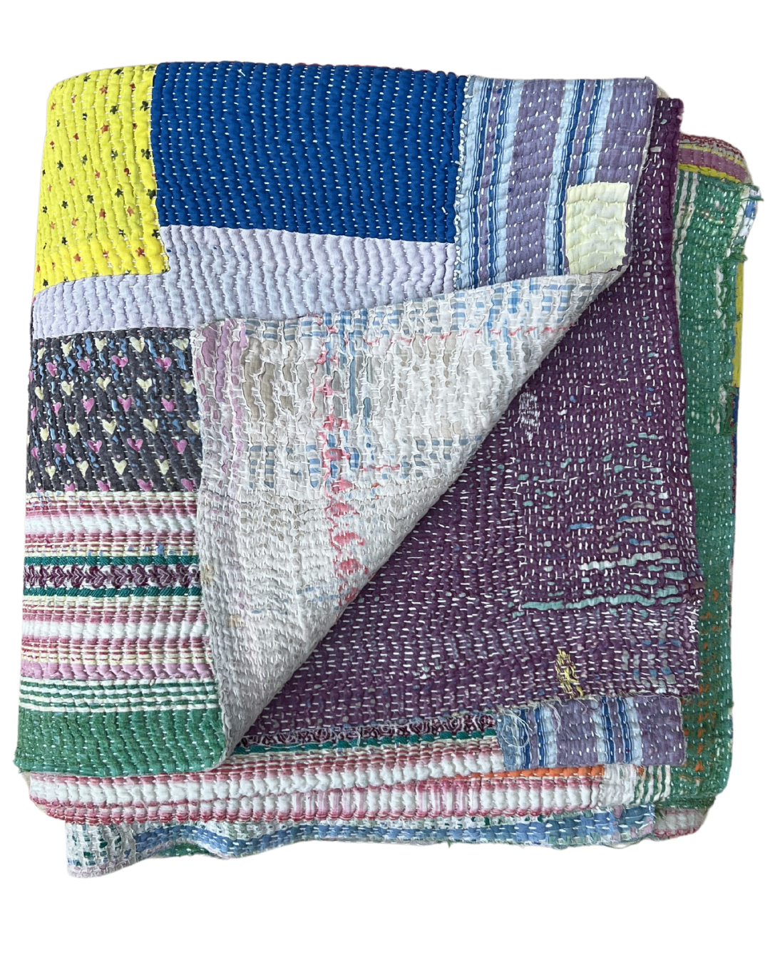 Handmade Patchwork Kantha Quilt No. 043 - Soft Cotton Vintage Throw Blanket for Bed, Sofa & Home Decor - Perfect for Cozy Nights, Boho Bedroom Style and Gift Giving